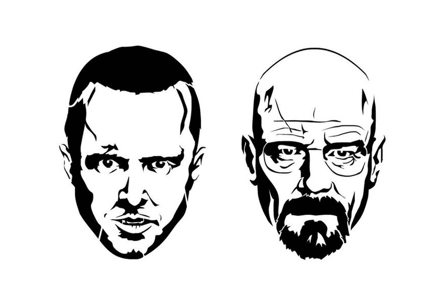   Deux images en noir et blanc de Walter White et Jesse Pinkman de Breaking Bad 