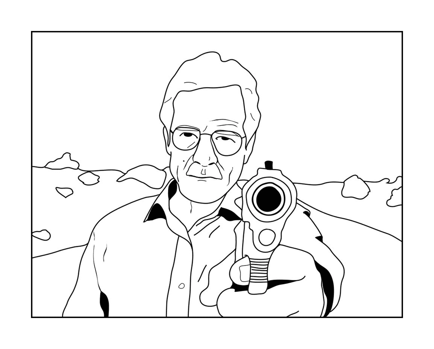   Un homme plus âgé tenant une arme à feu 