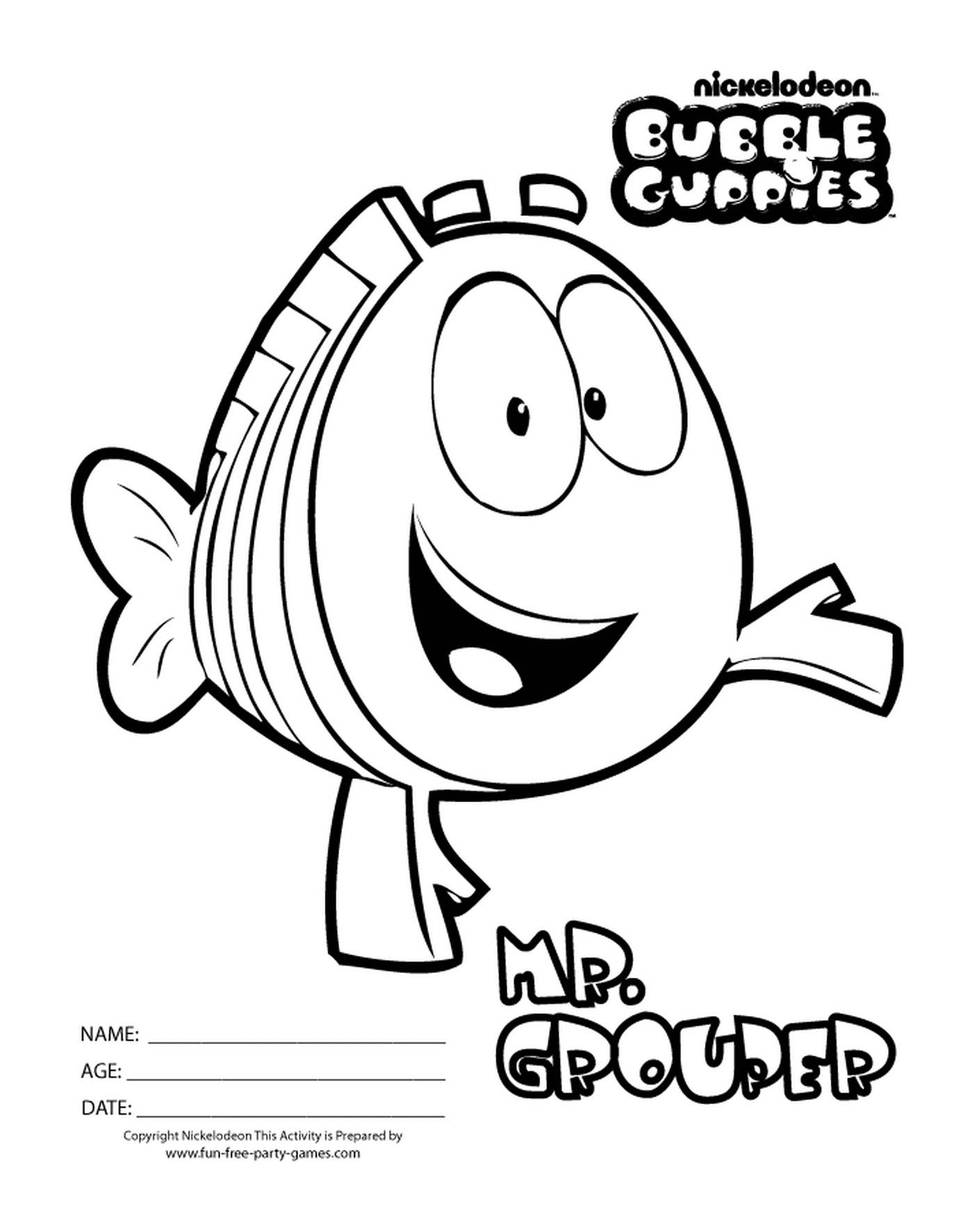   M. Grouper des Bubble Guppies, un poisson animé 