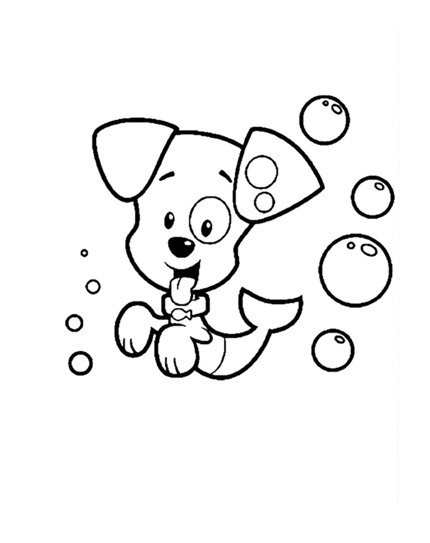   Un chien entouré de bulles 