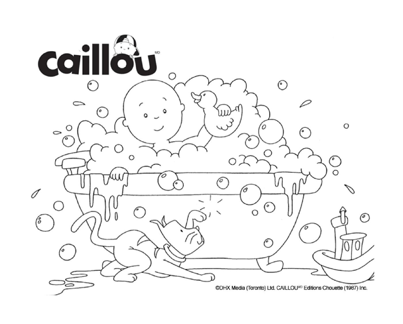   Un bain moussant avec Caillou et ses jouets 