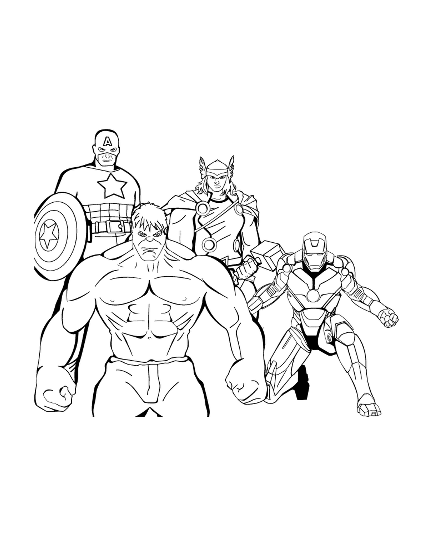   un groupe de super-héros debout côte à côte 