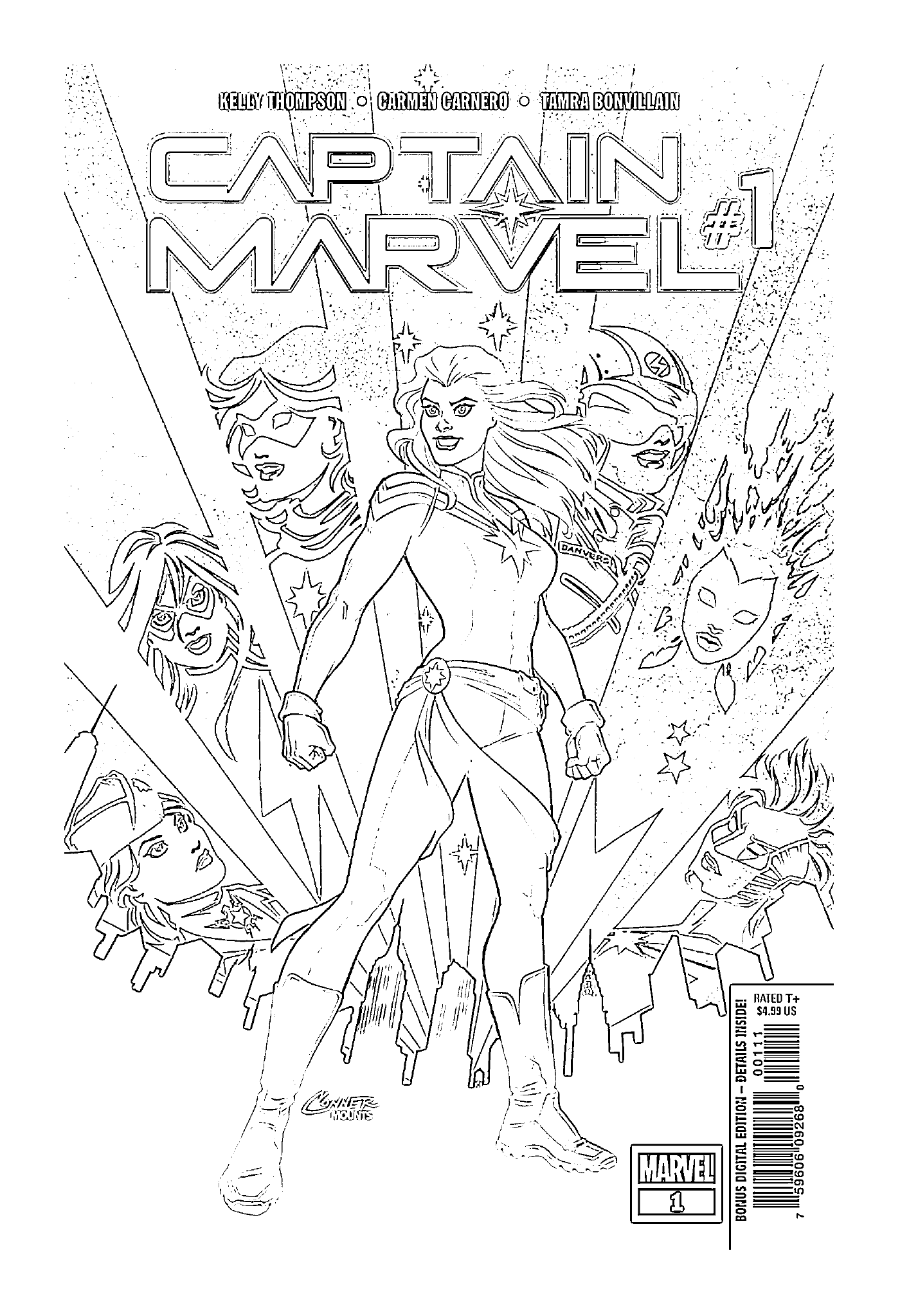   Captain Marvel Comics BD, femme avec plusieurs visages 