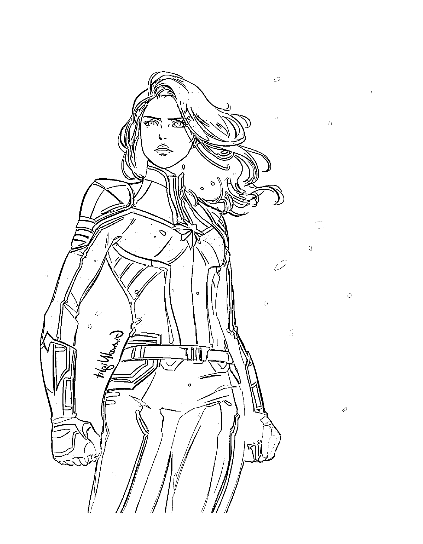   Super-héros Captain Marvel, ligne d'une femme aux cheveux longs 