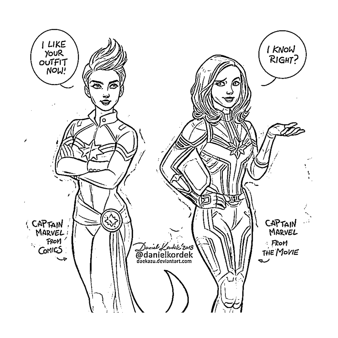   Captain Marvel par Daekazu, deux femmes habillées en costume 