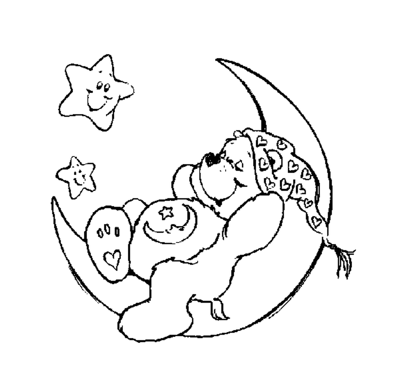   Bisounours allongé sur la lune 