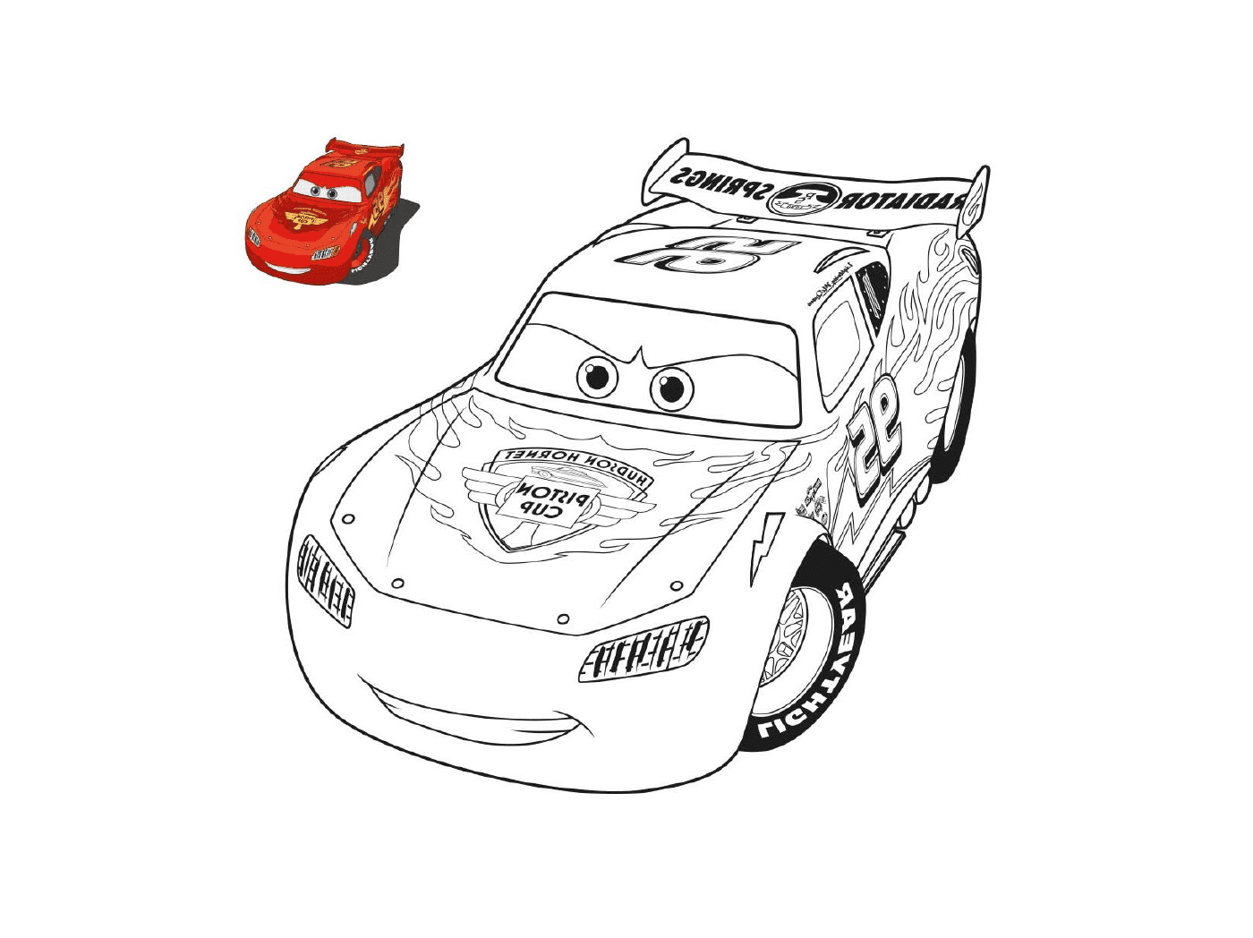   Cars 3 avec coloriage, une voiture de course et une voiture jouet 