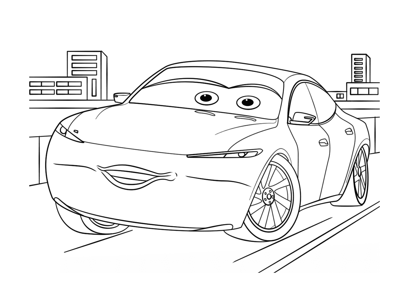   Une voiture avec des yeux dessinés dessus 