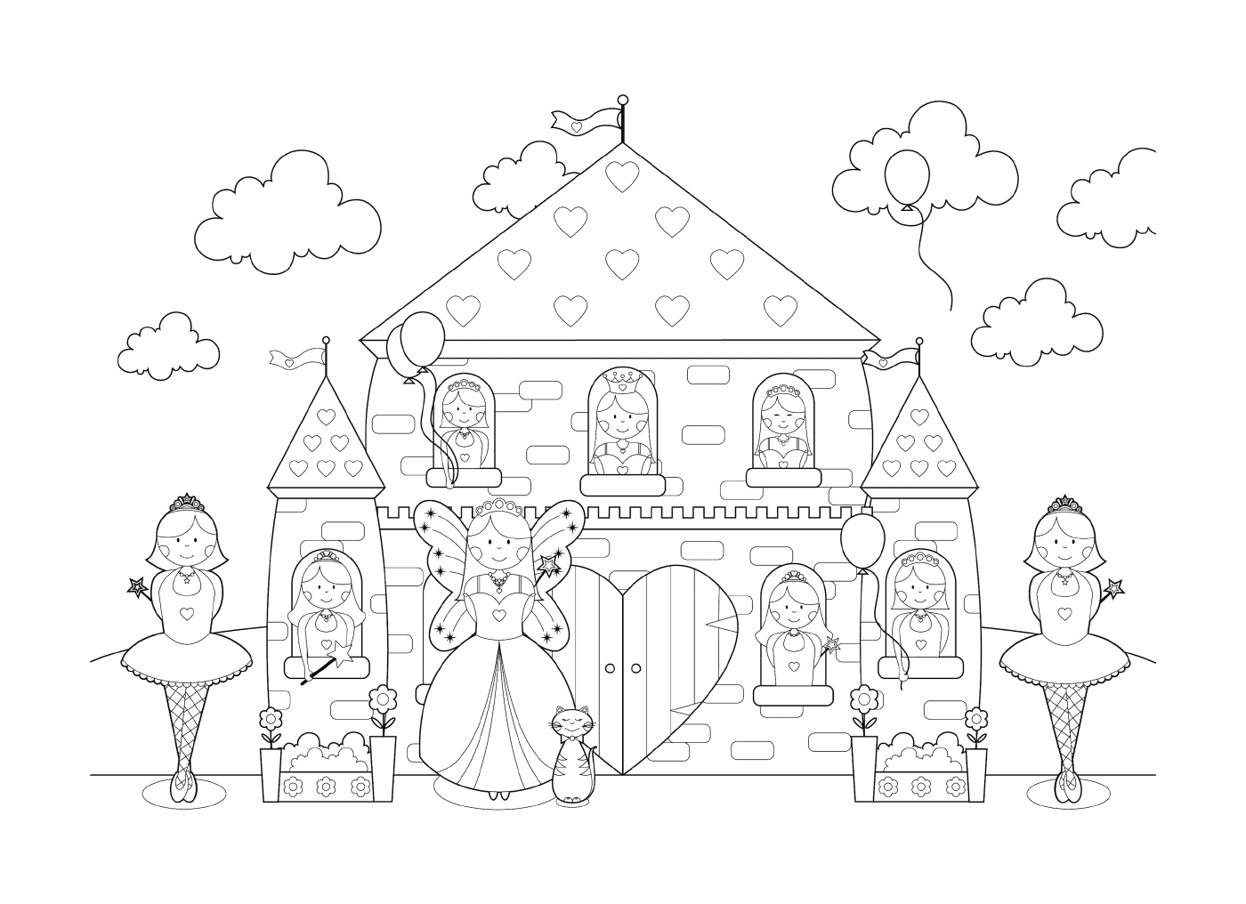   Un château avec toute la famille de princesses 