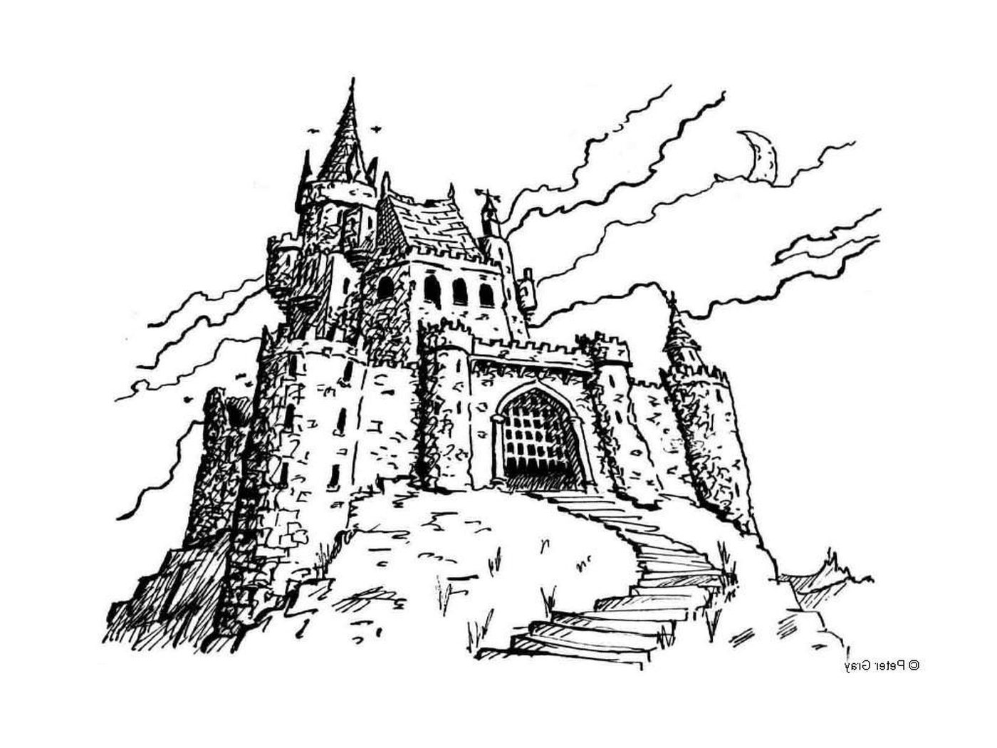   Un château fort du Moyen Âge dessiné par Peter Gray 