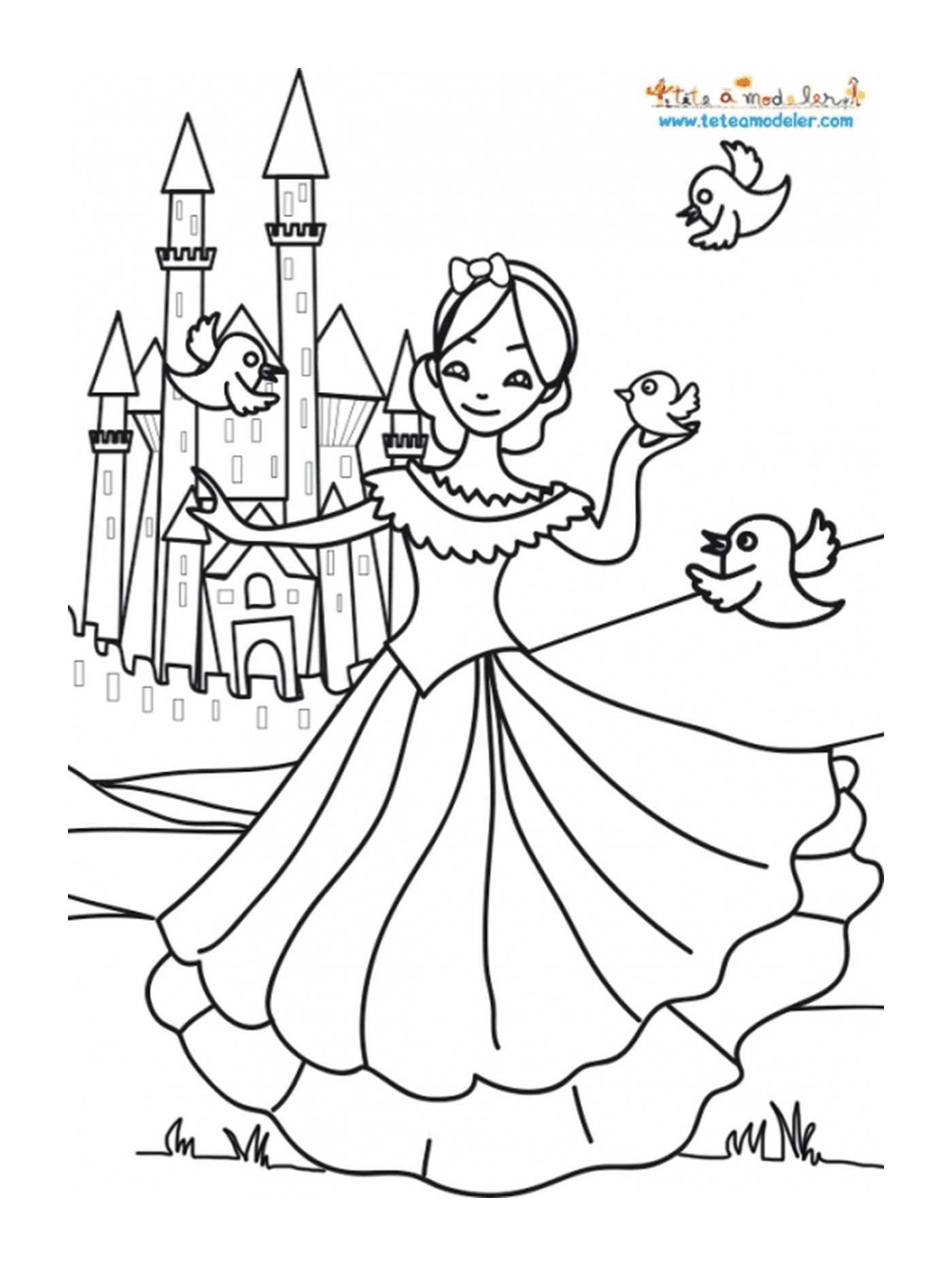  Une fille devant un château, telle une princesse 