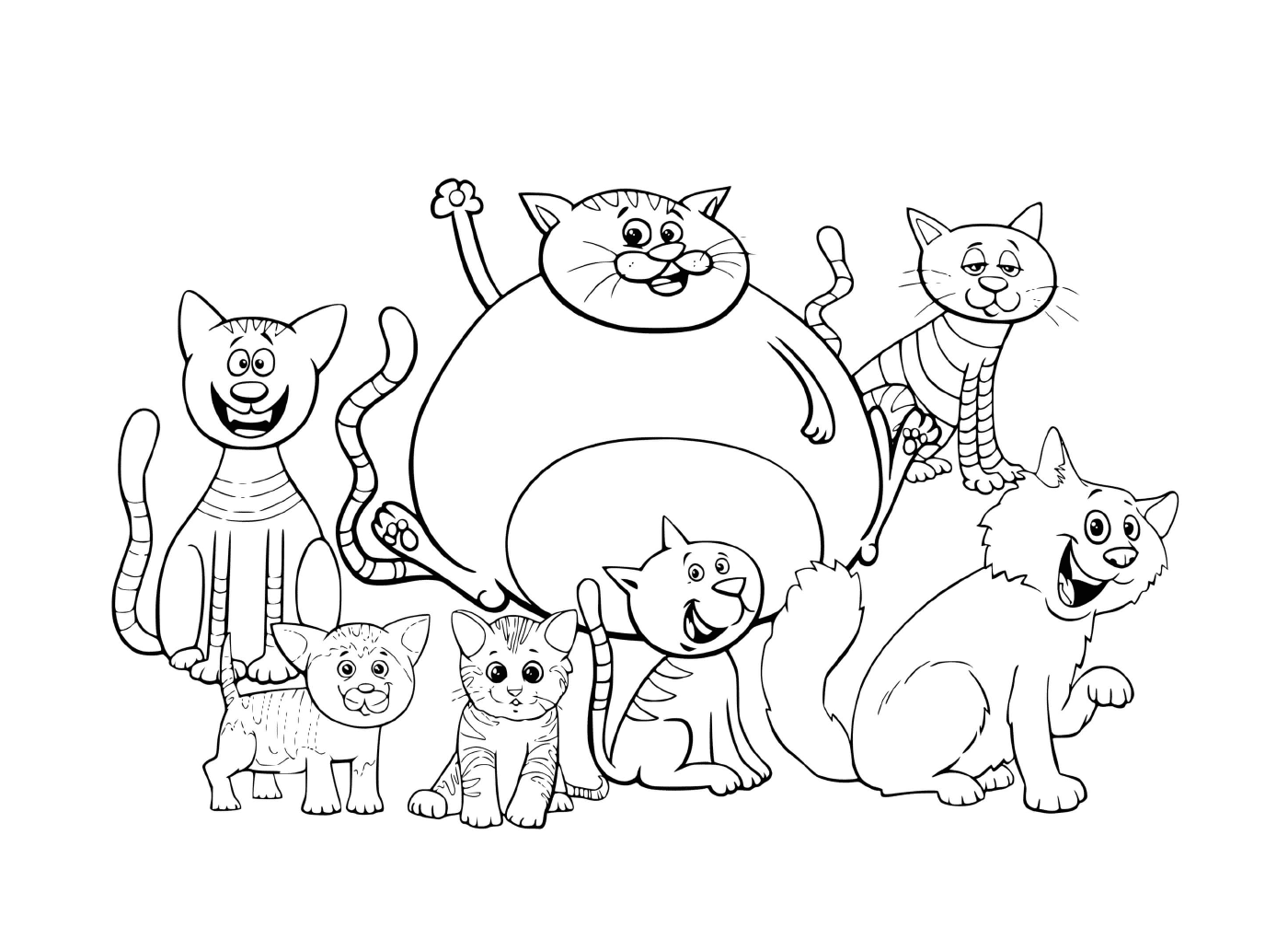   Des chats et chatons de différentes tailles réunis 
