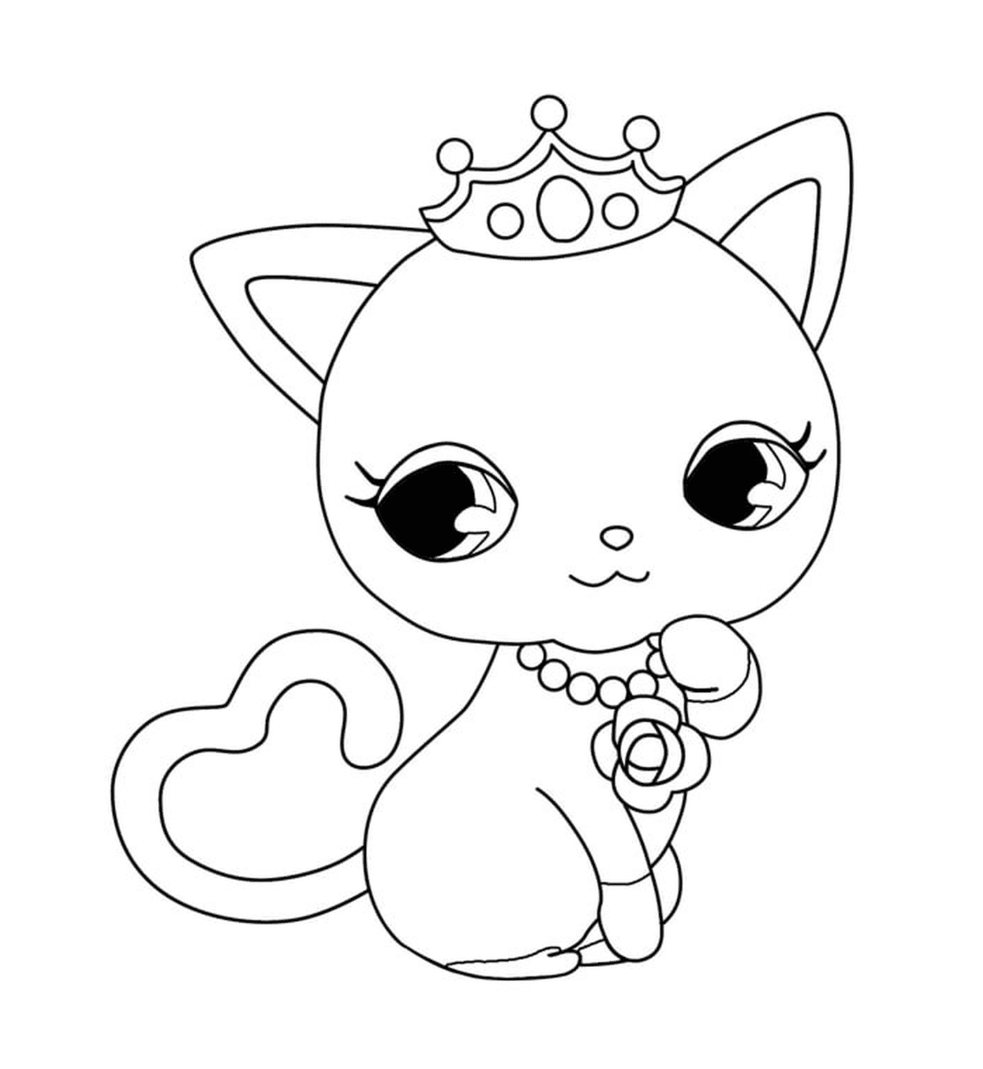   Un chat princesse kawaii avec une couronne sur la tête 