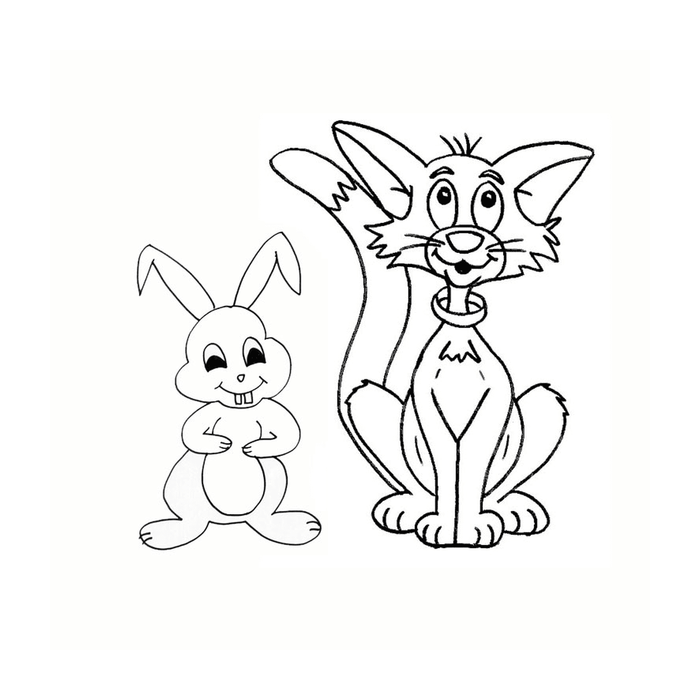   Un chat et un lapin dessinés ensemble 