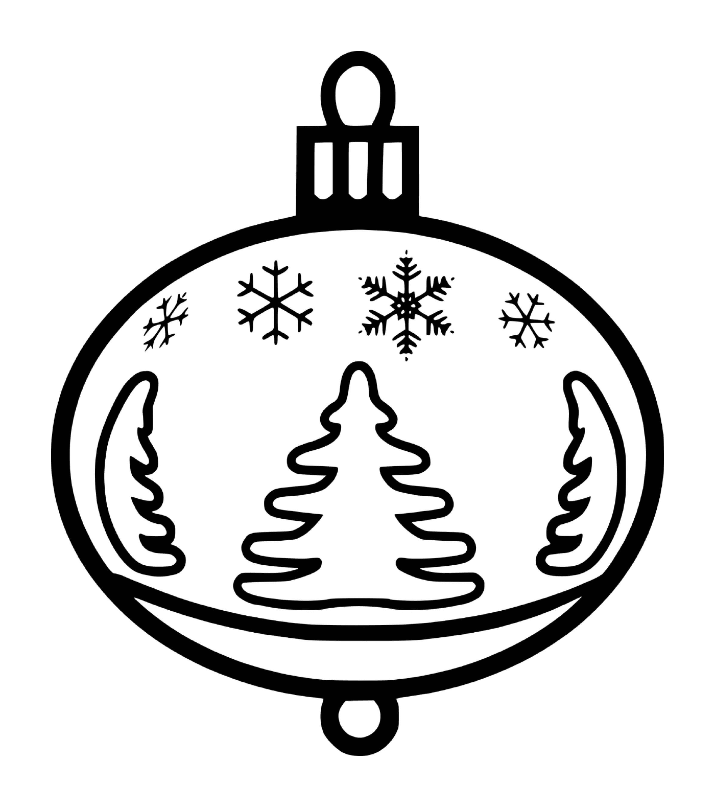   Une boule de Noël avec des flocons de neige et des sapins 