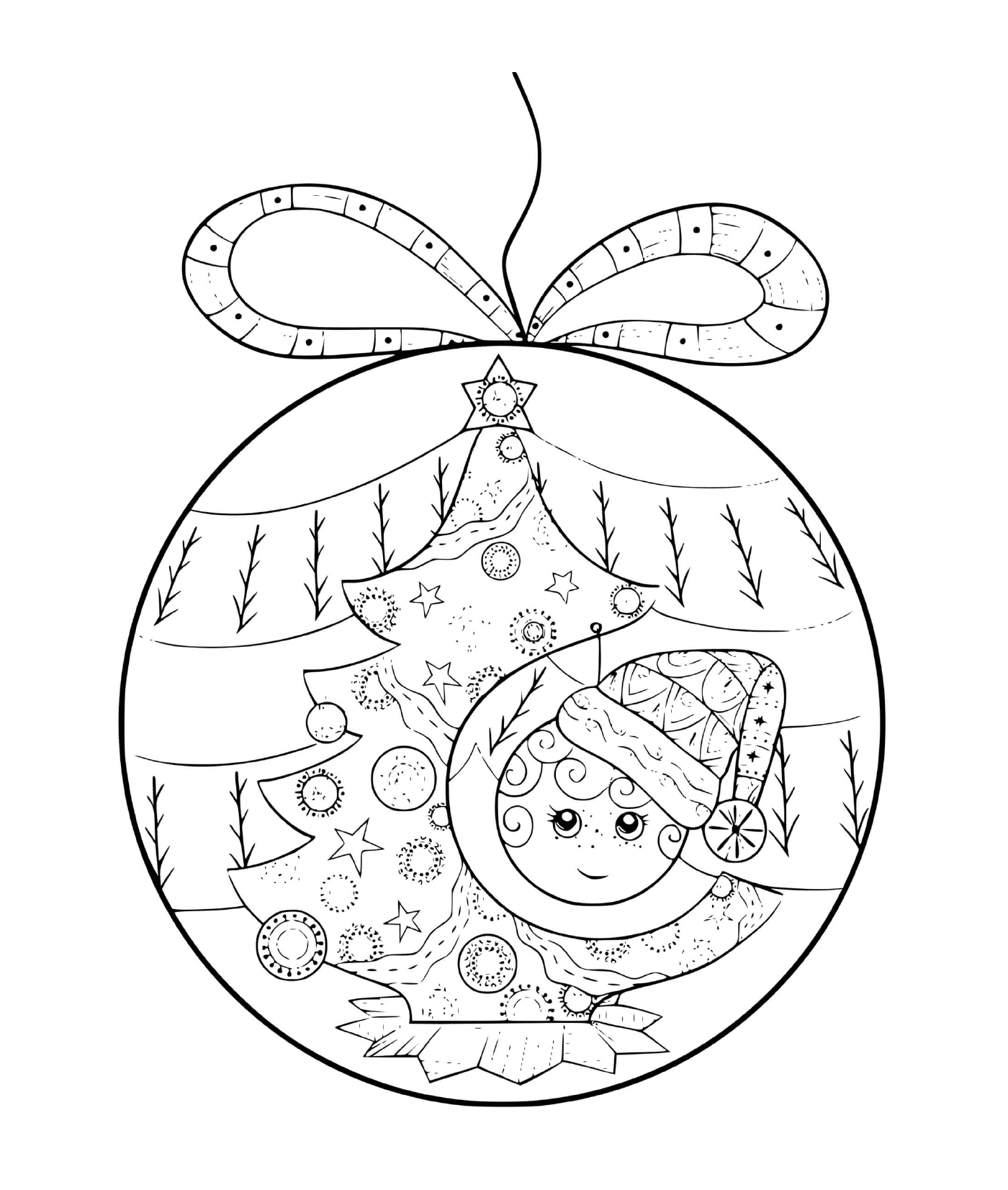   Une boule de Noël avec un enfant et un sapin 