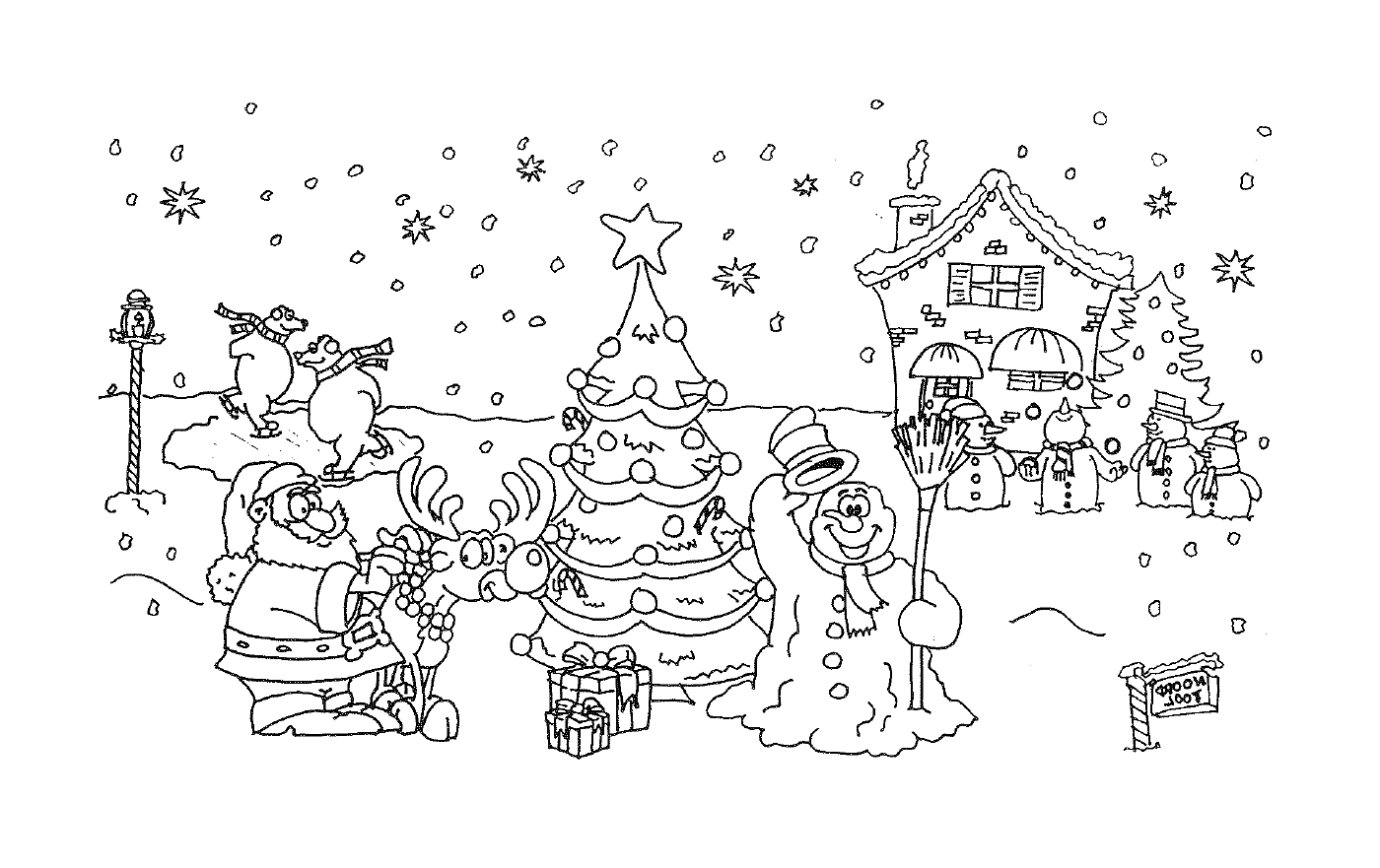 paysage de Noël avec bonhomme de neige