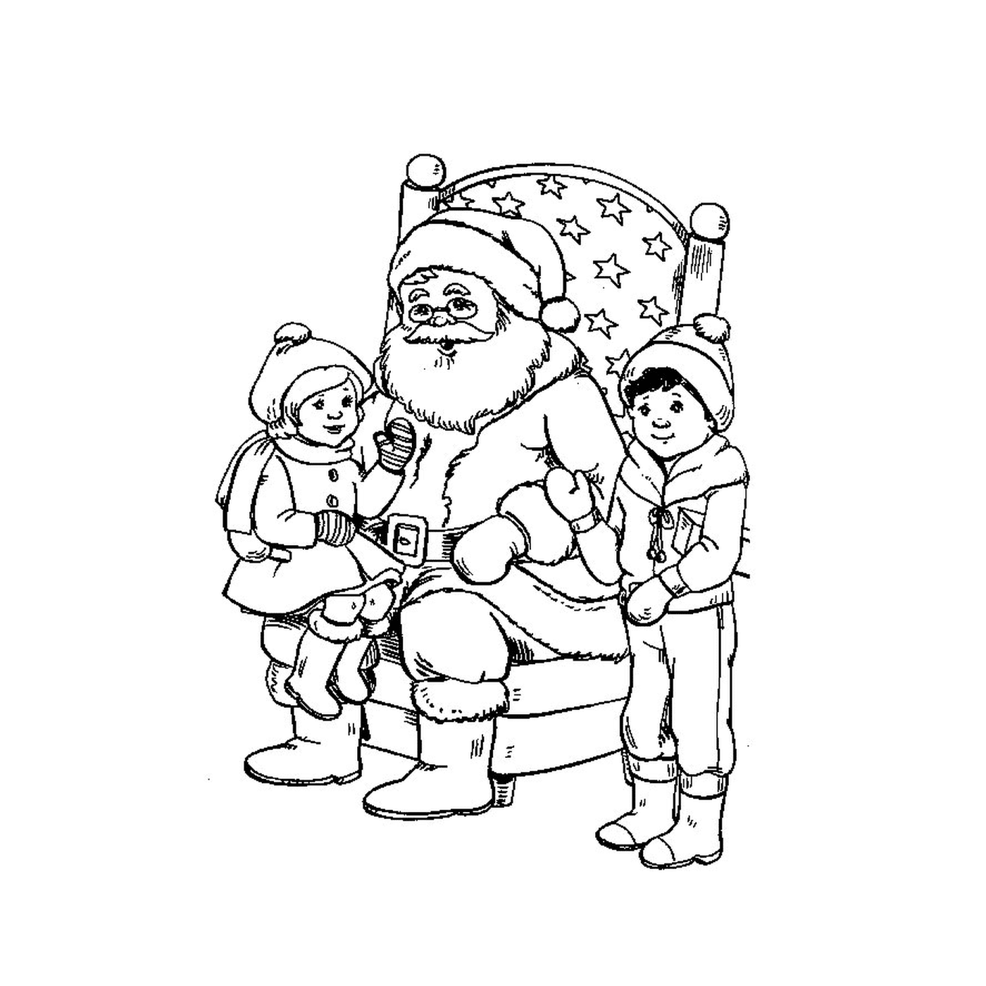   deux enfants avec Père Noël 