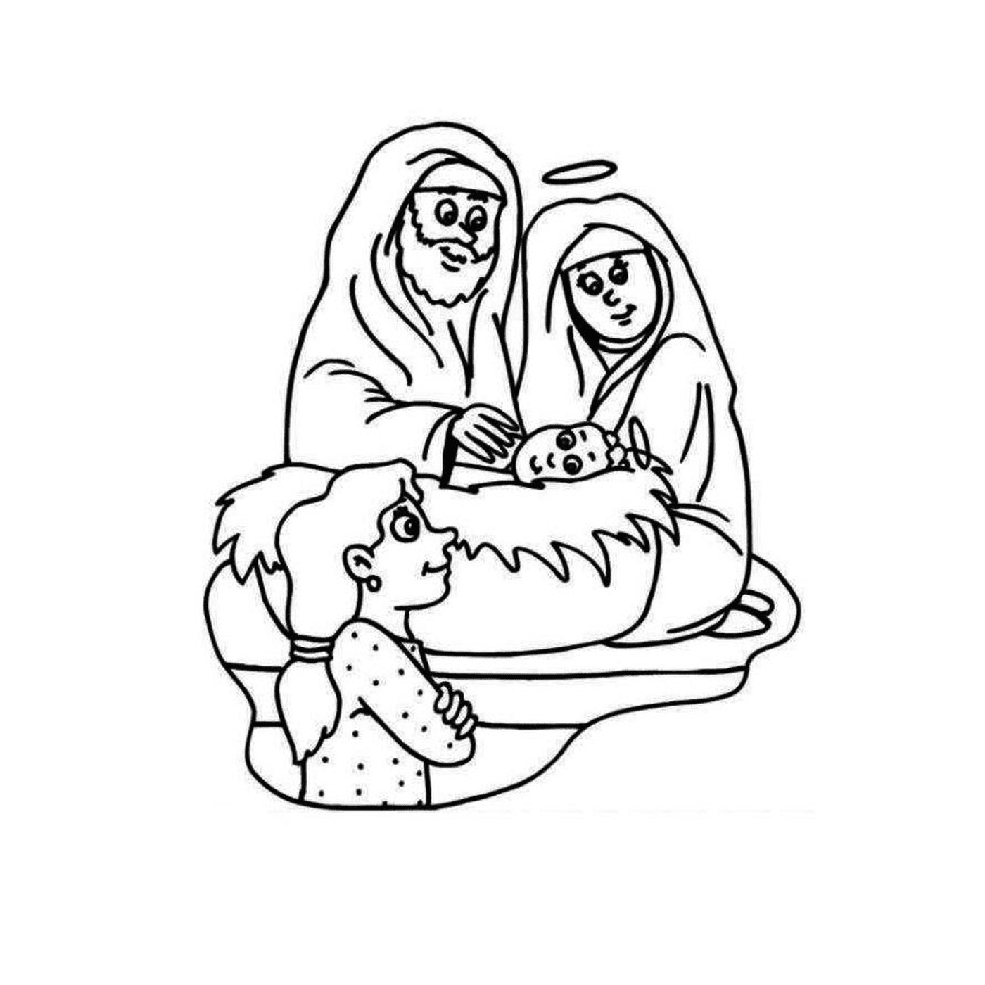   Crèche de Noël avec Jésus et sa famille 