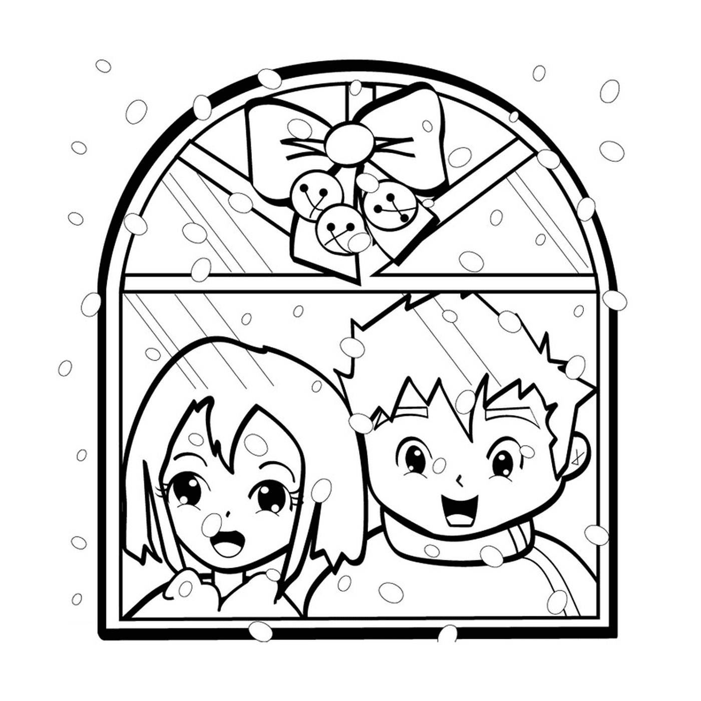   enfants devant fenêtre 