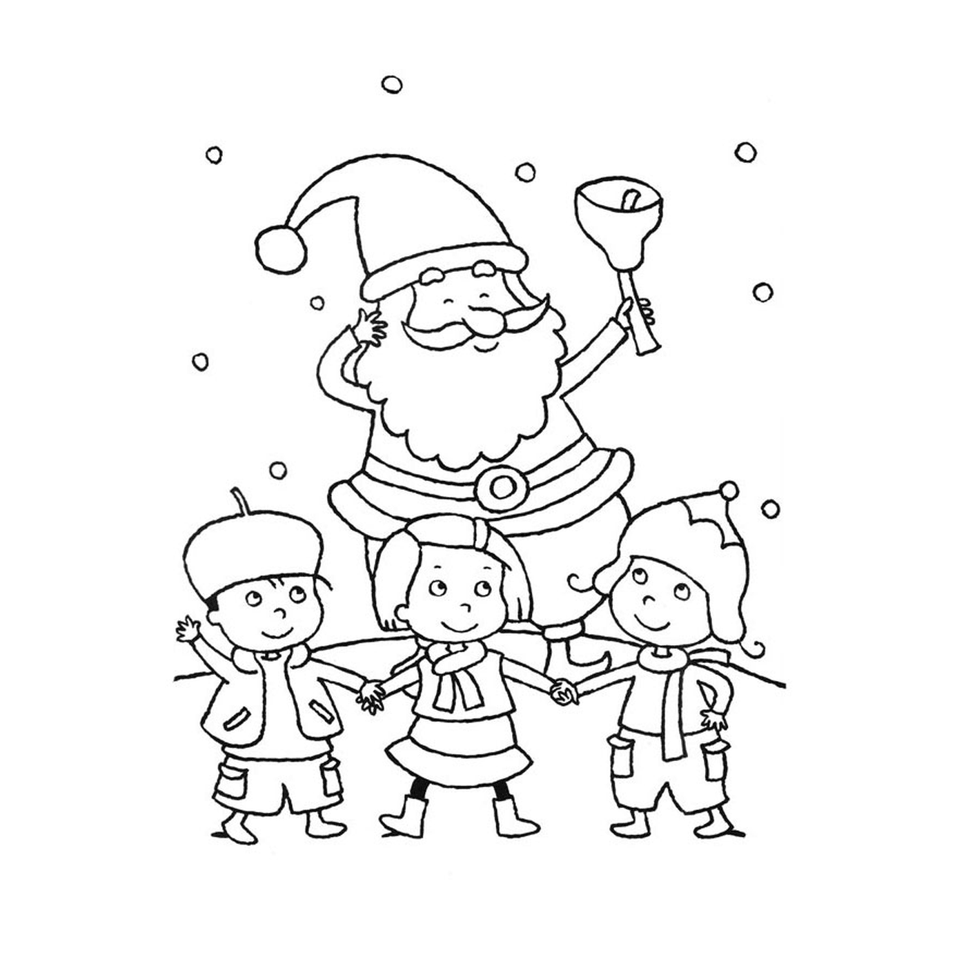   Groupe d'enfants entourant le Père Noël 