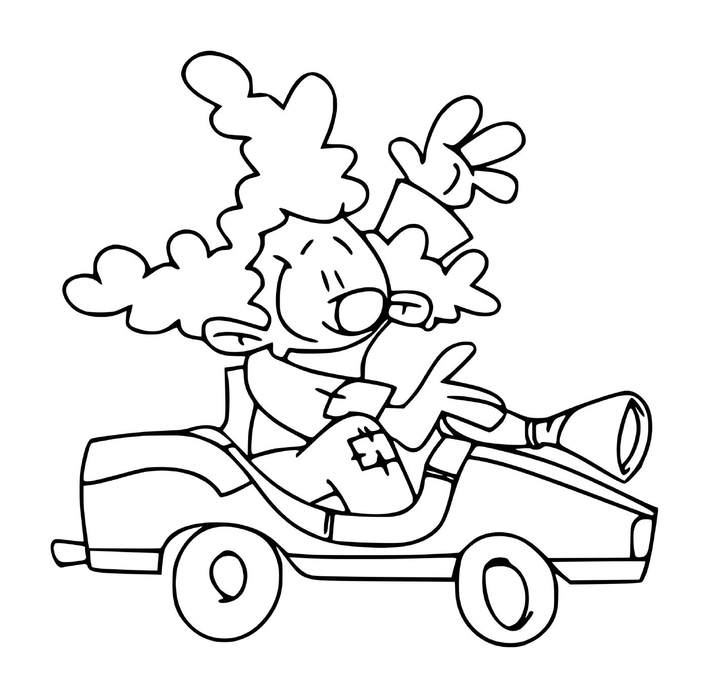   Gentil clown conduisant une voiture 