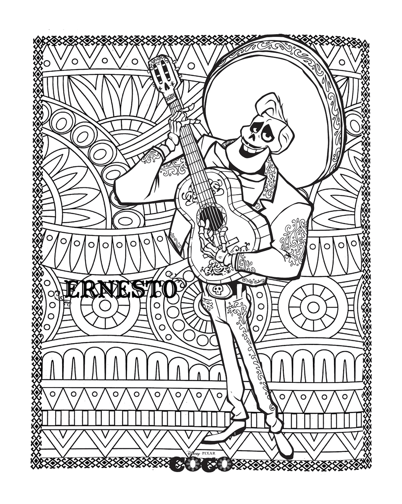   Ernesto, fond mandala pour adultes dans Coco, de Disney 
