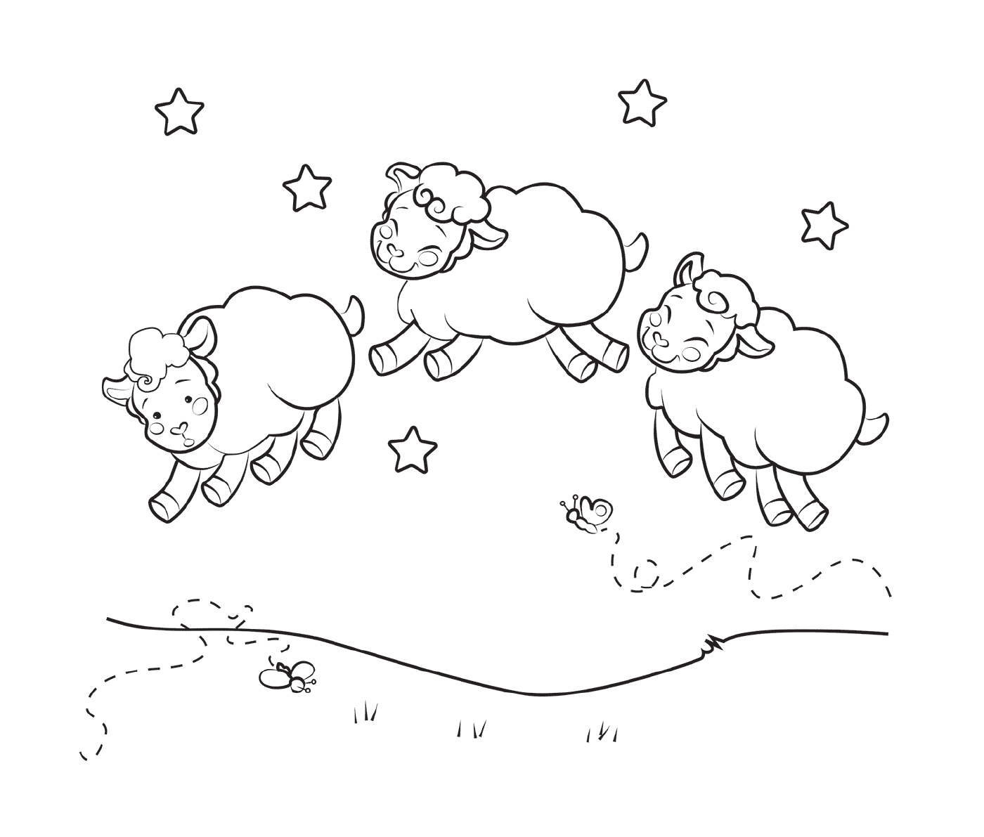   Trois moutons endormis à imprimer et à colorier 