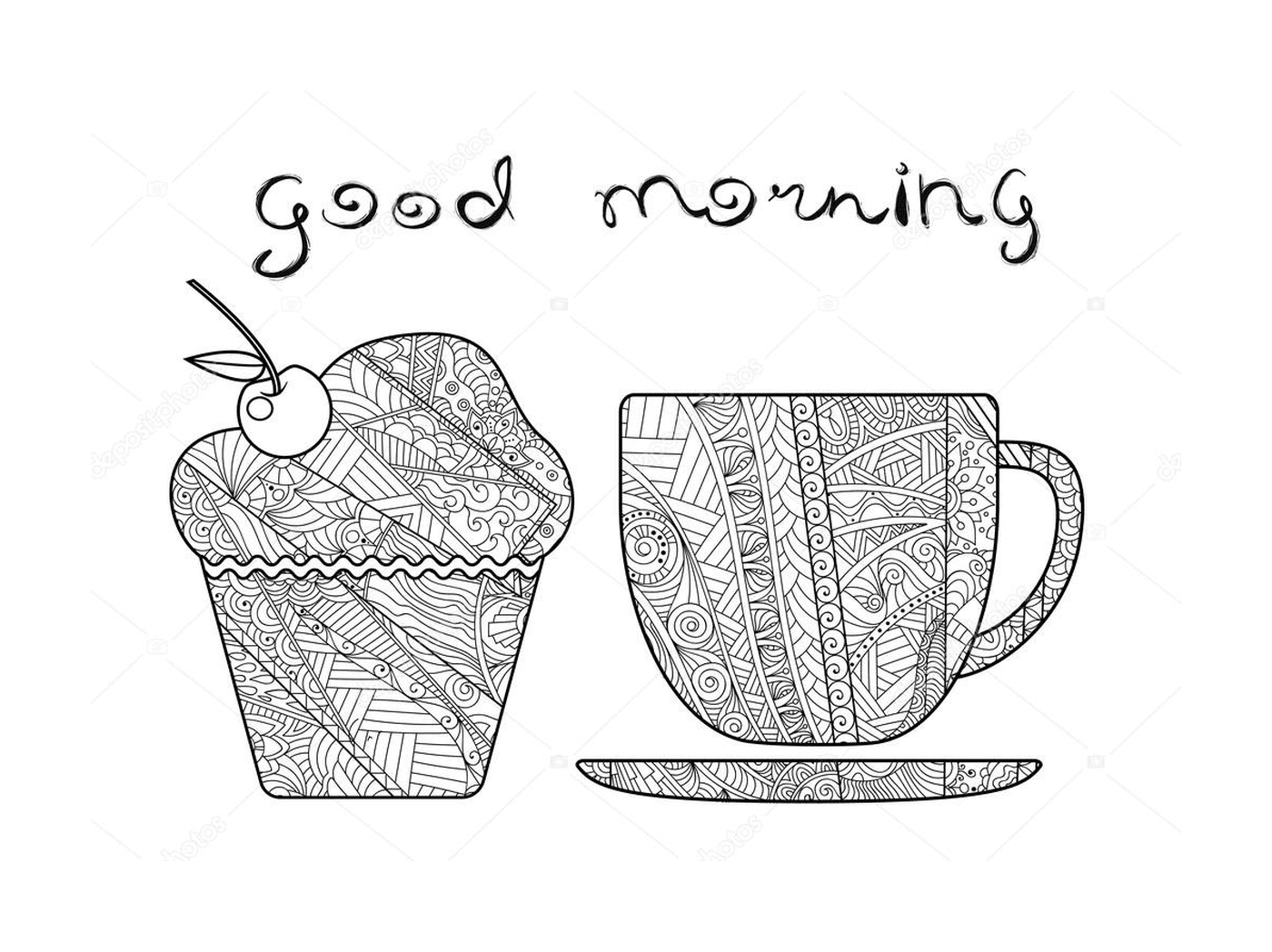   Un bon matin avec une tasse de café et un muffin 