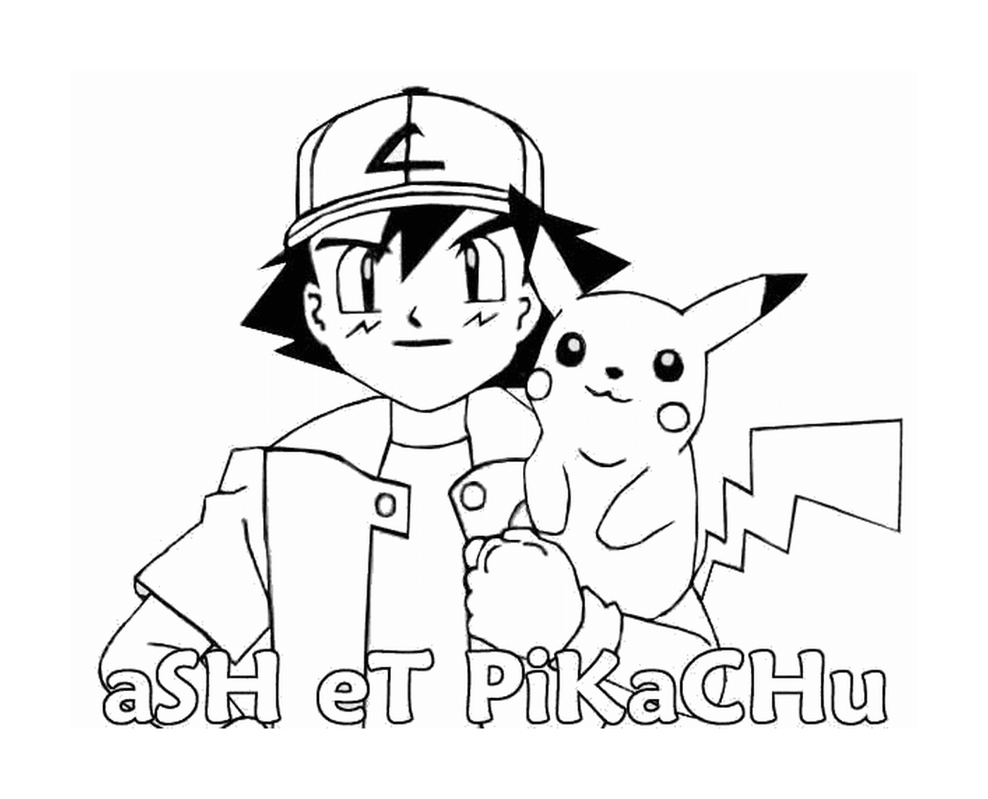   Pokémon Ash tenant un Pikachu à colorier 