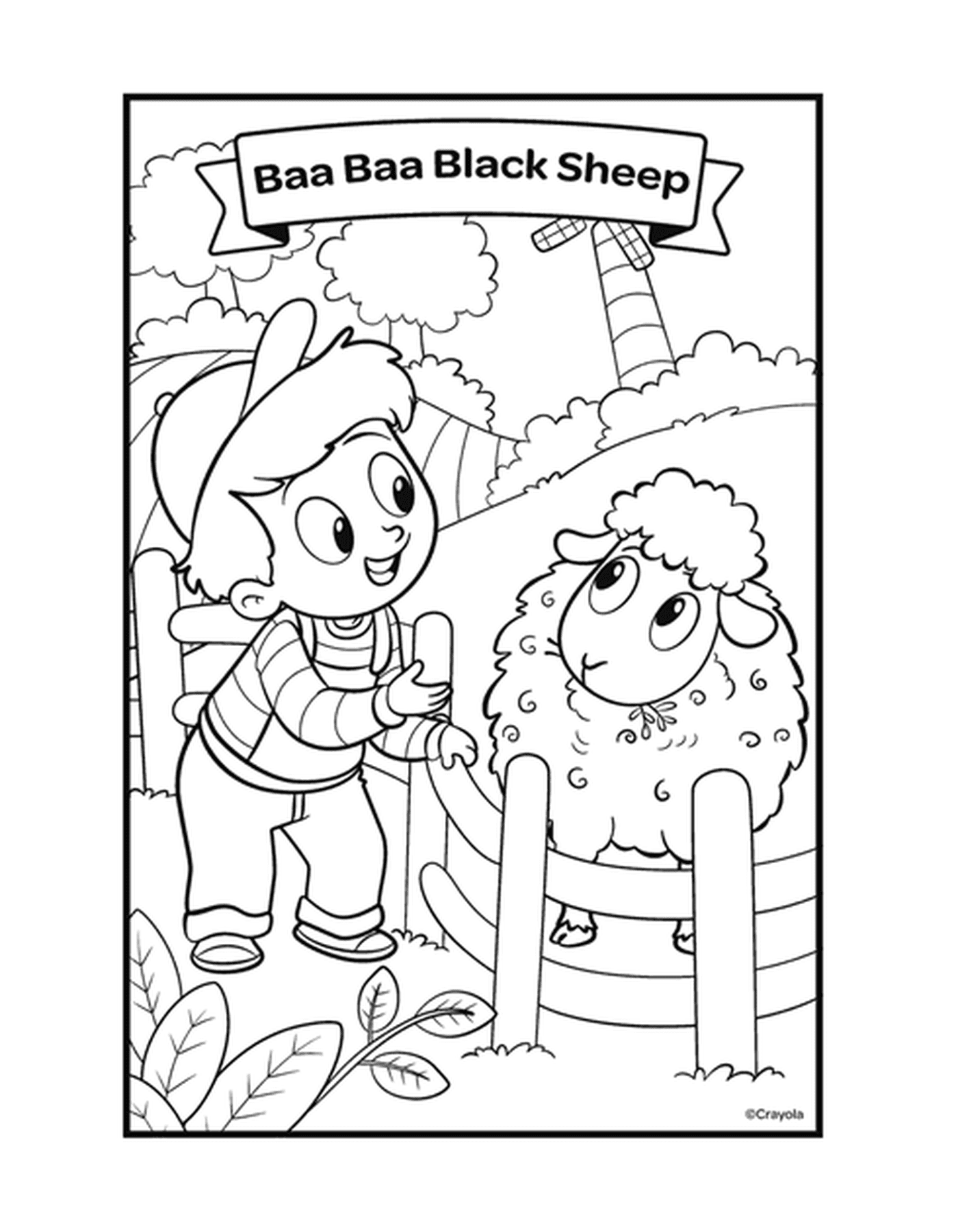   La comptine Baa Baa Black Sheep avec un garçon caressant un mouton dans un enclos 