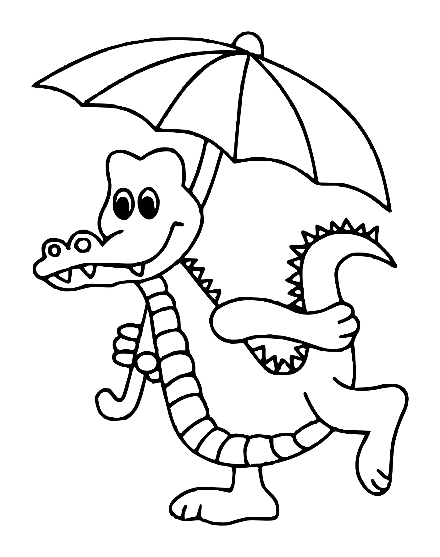   Un crocodile tenant un parapluie 