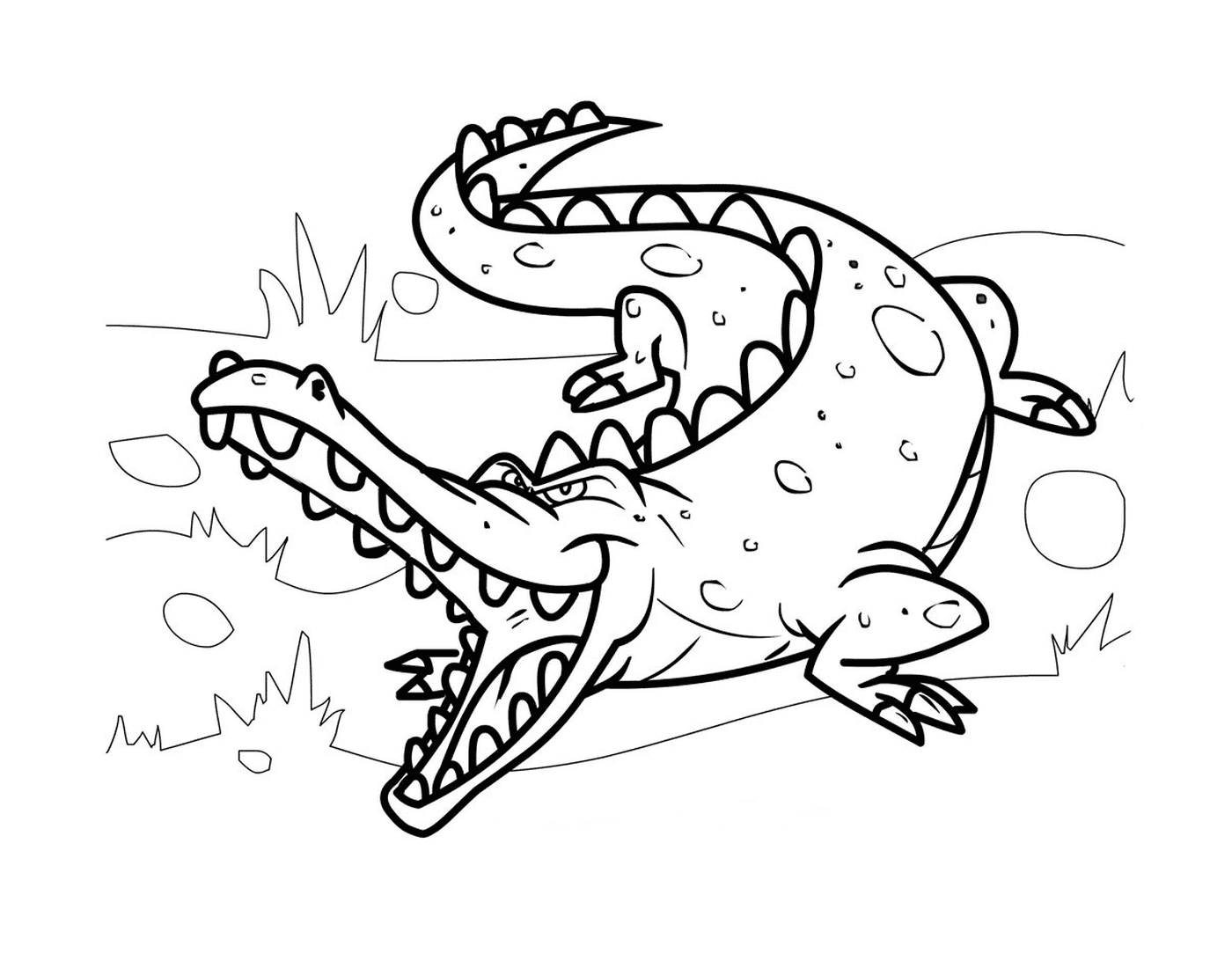   Un crocodile méchant dans son habitat naturel, en style cartoon 