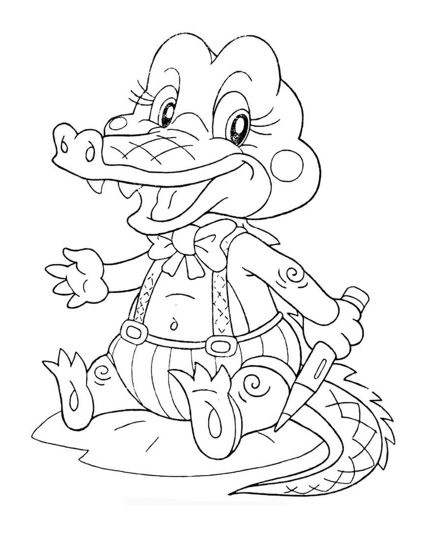   Un bébé crocodile avec des crayons de couleur 