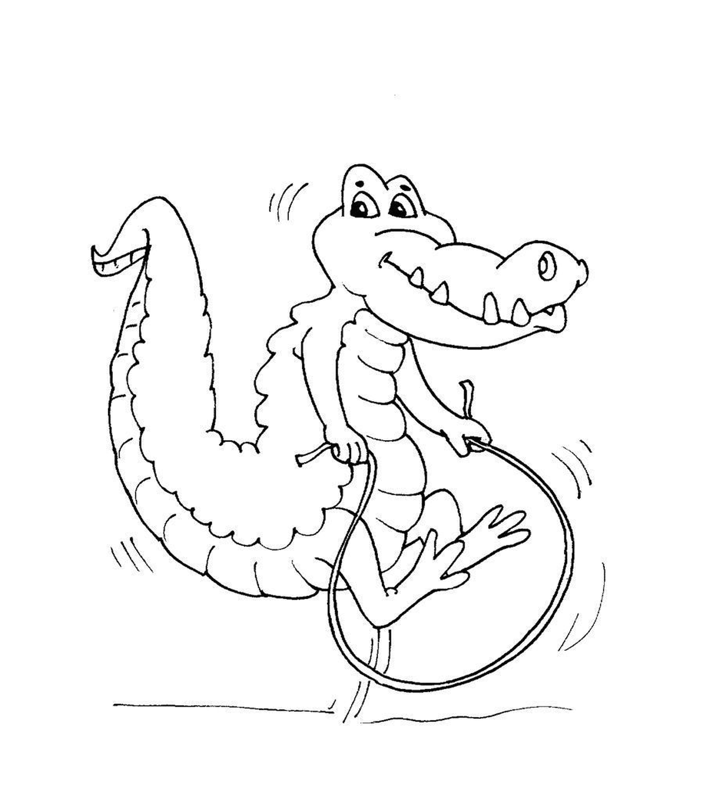   Un crocodile faisant du saut à la corde 