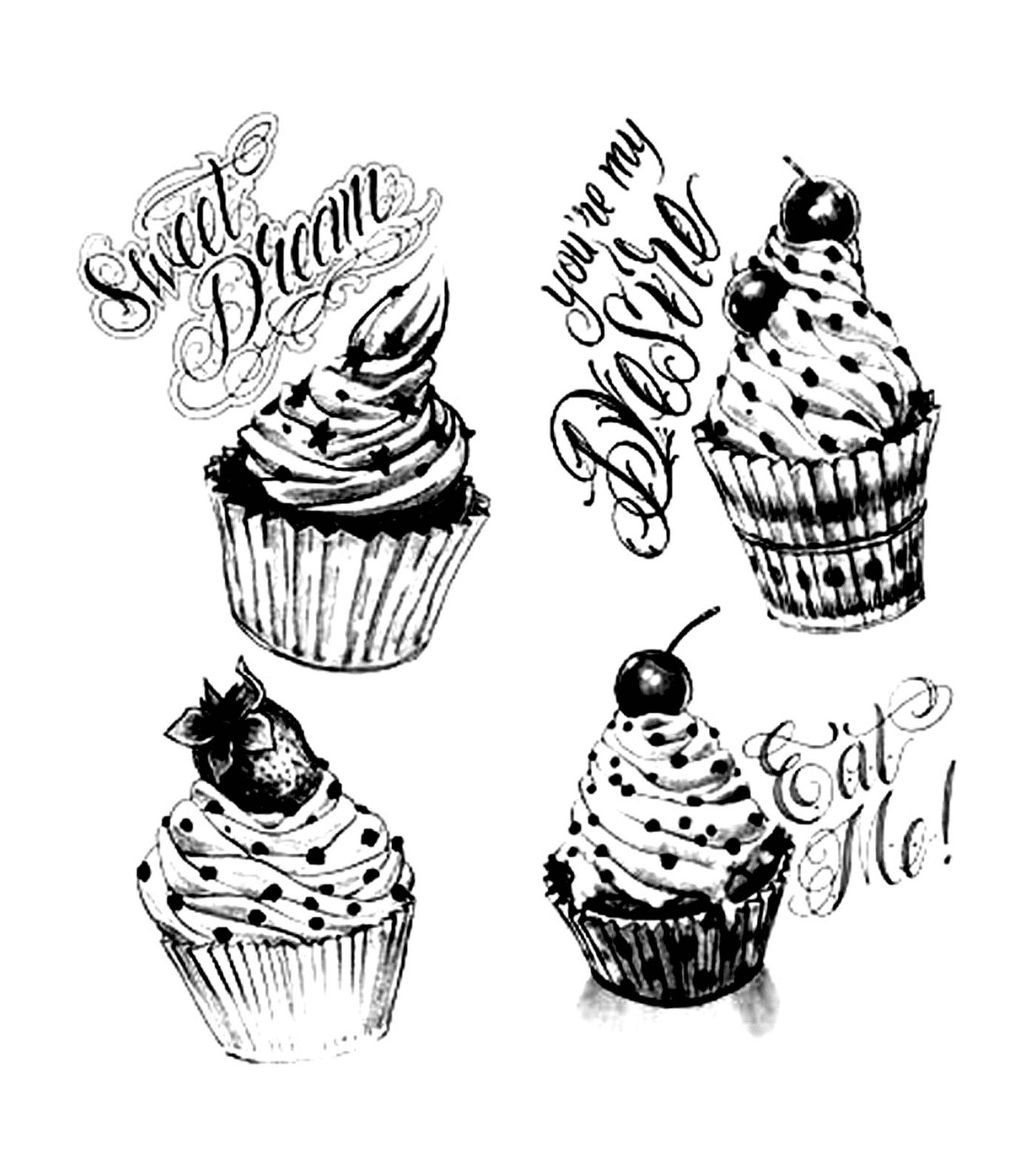   Des cupcakes vintage pour adultes, dessinés 