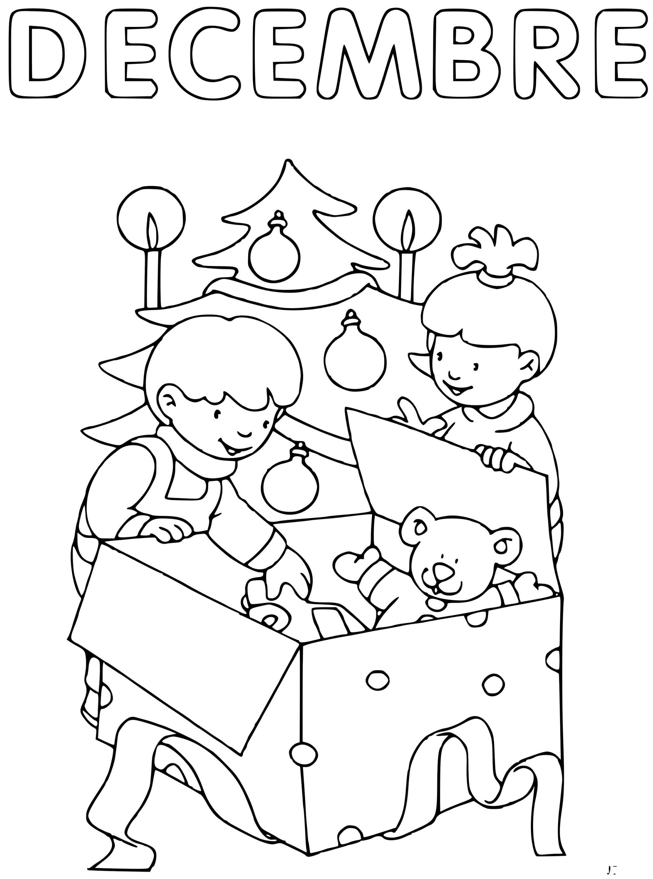   Enfants déballant des cadeaux de Noël 