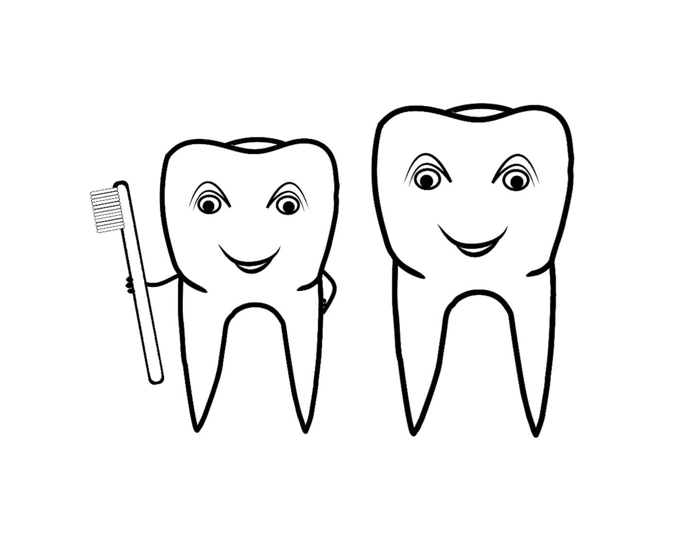   Deux dents avec une brosse à dents 