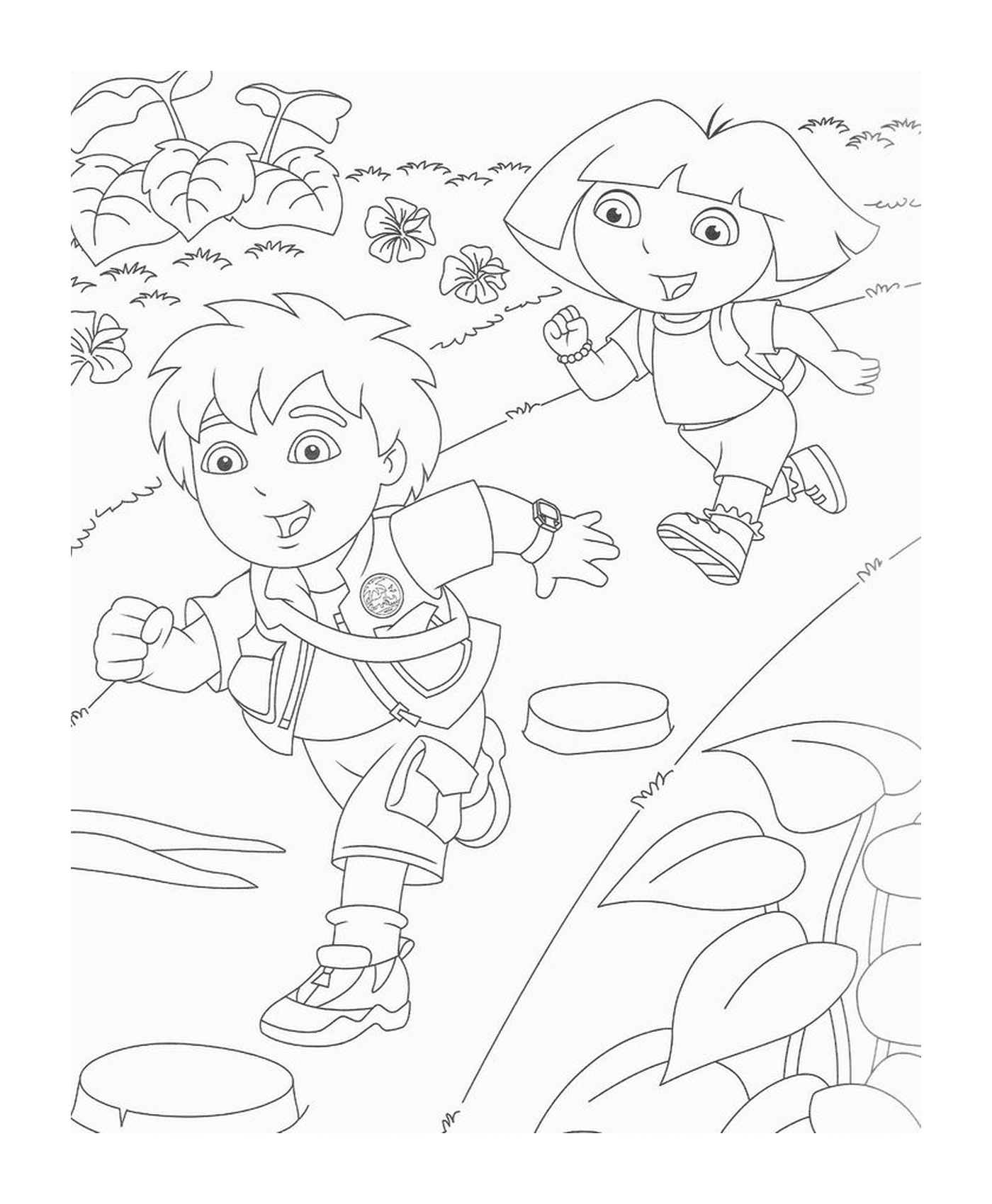   Dora l'exploratrice et Diego qui courent 