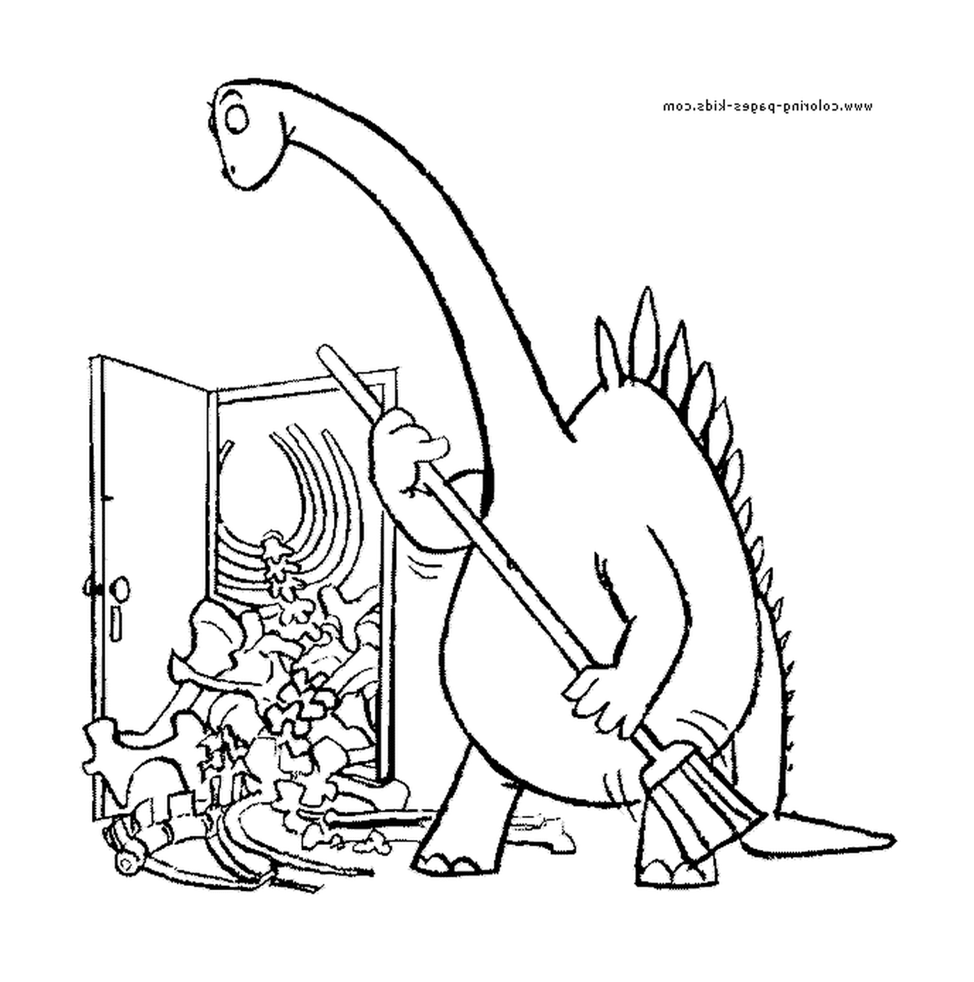   Dinosaure nettoyant le sol 