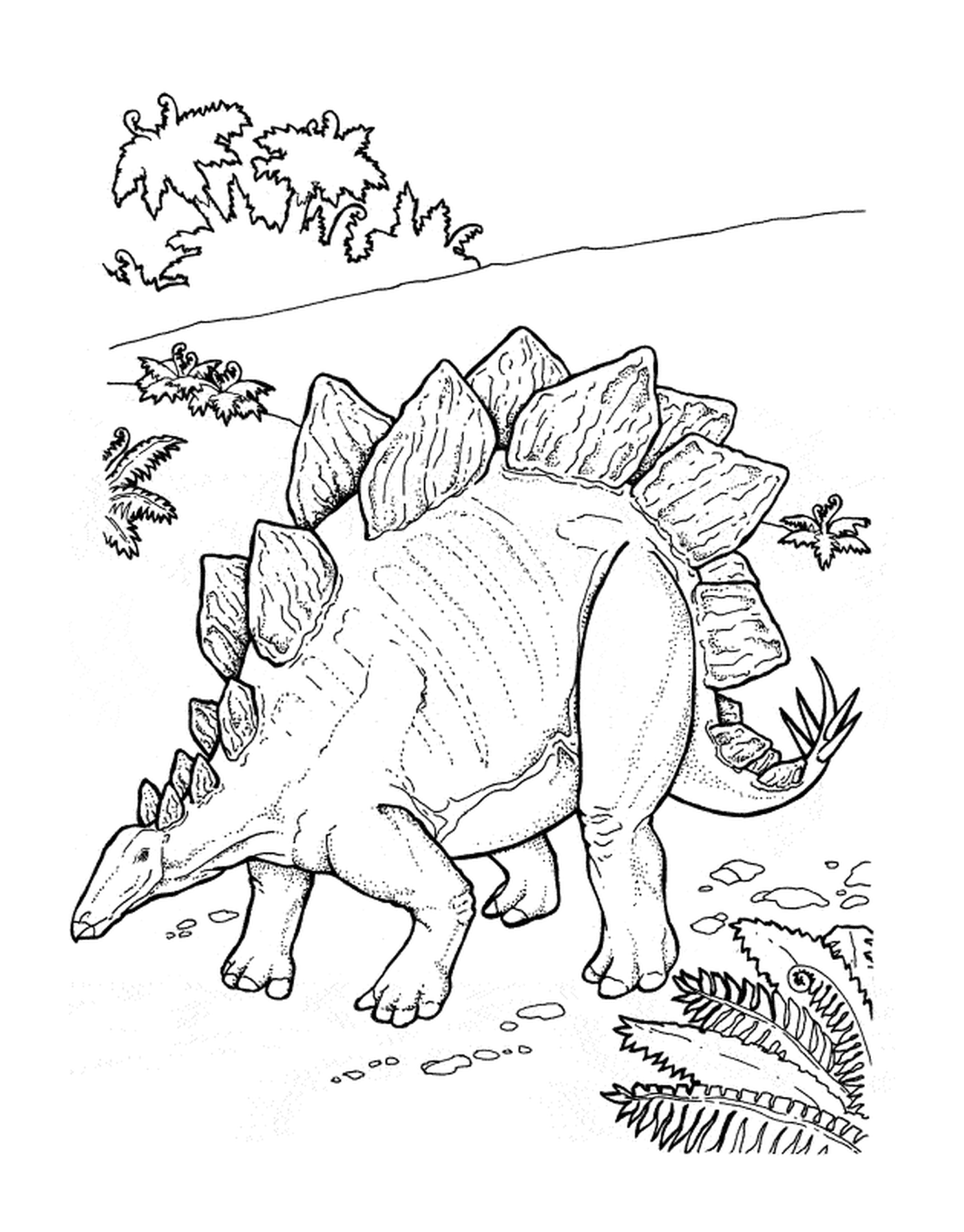   Stégosaure adulte se tenant dans un pré verdoyant 