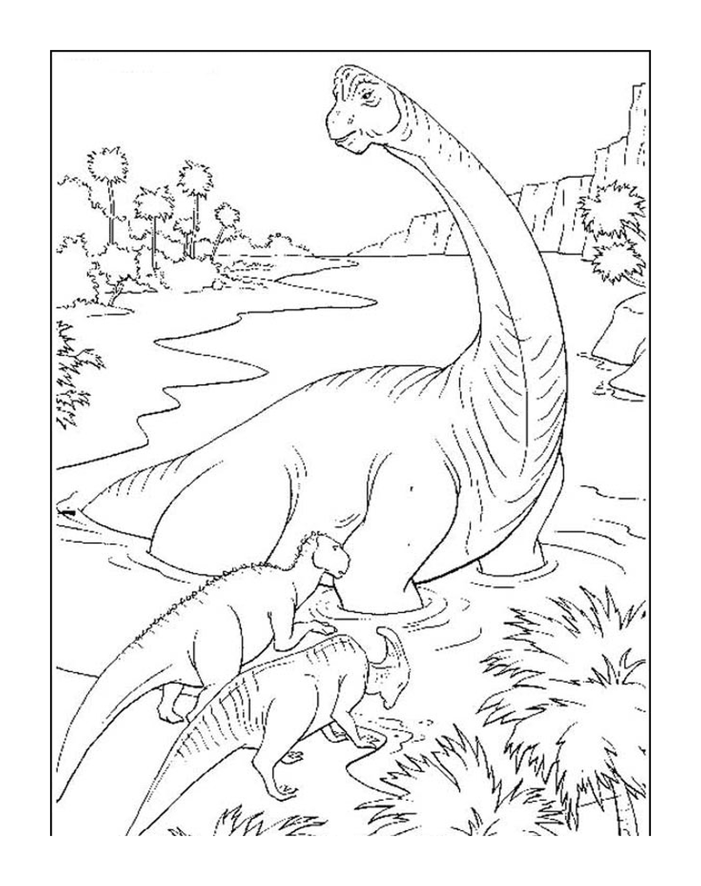   Dinosaure adulte et son bébé adorable 