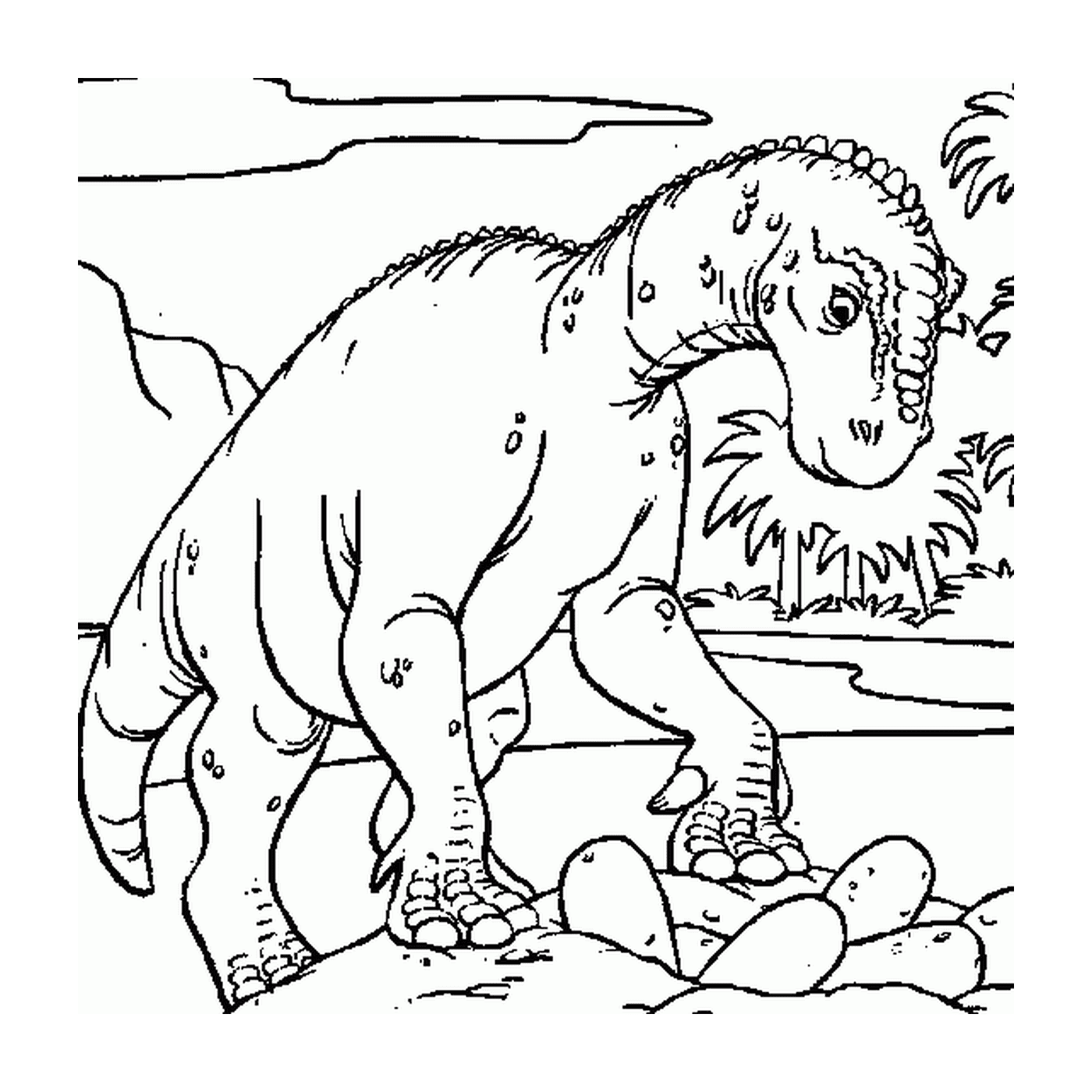   Dinosaure grimpant sur des rochers 