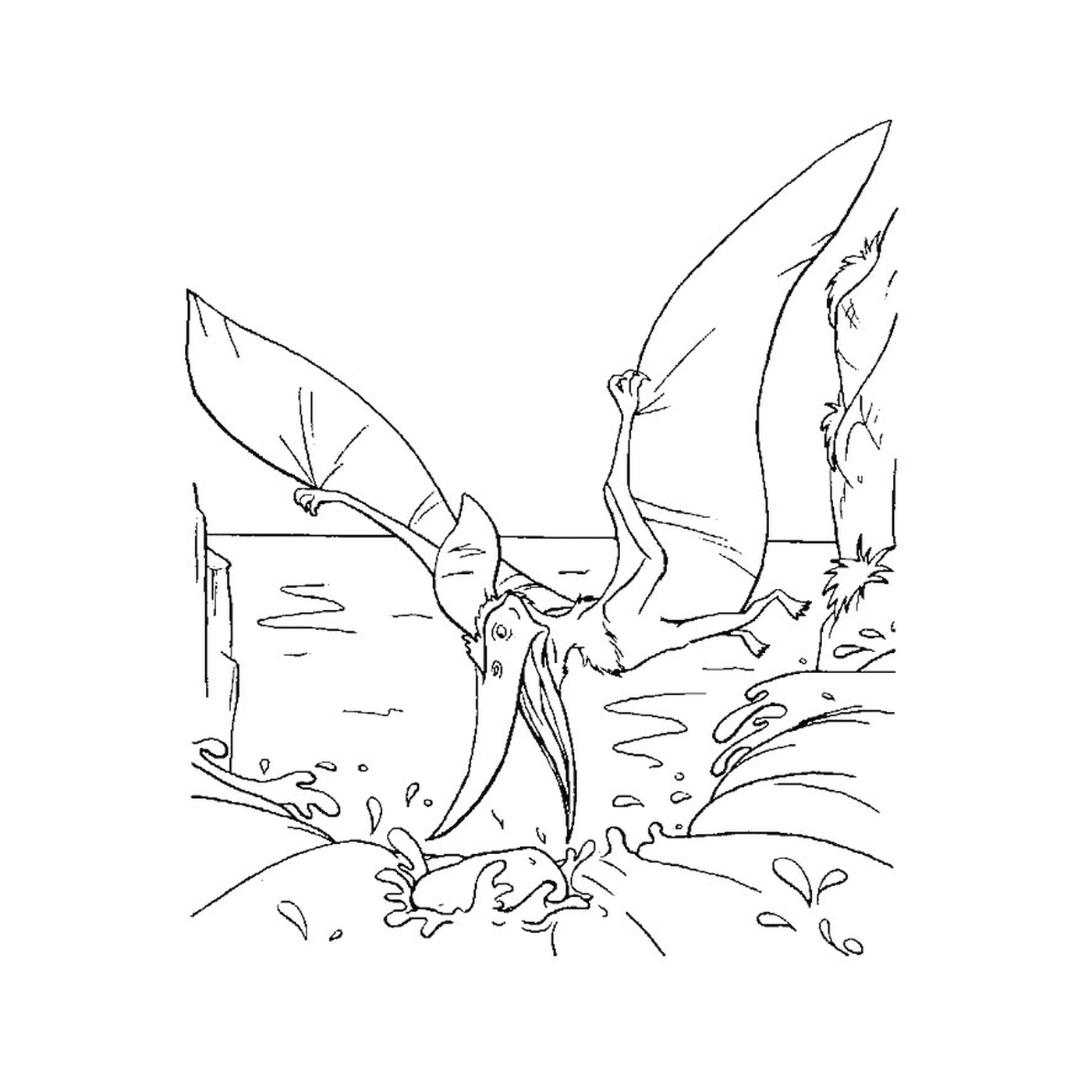   Un ptérodactyle avec les ailes déployées 