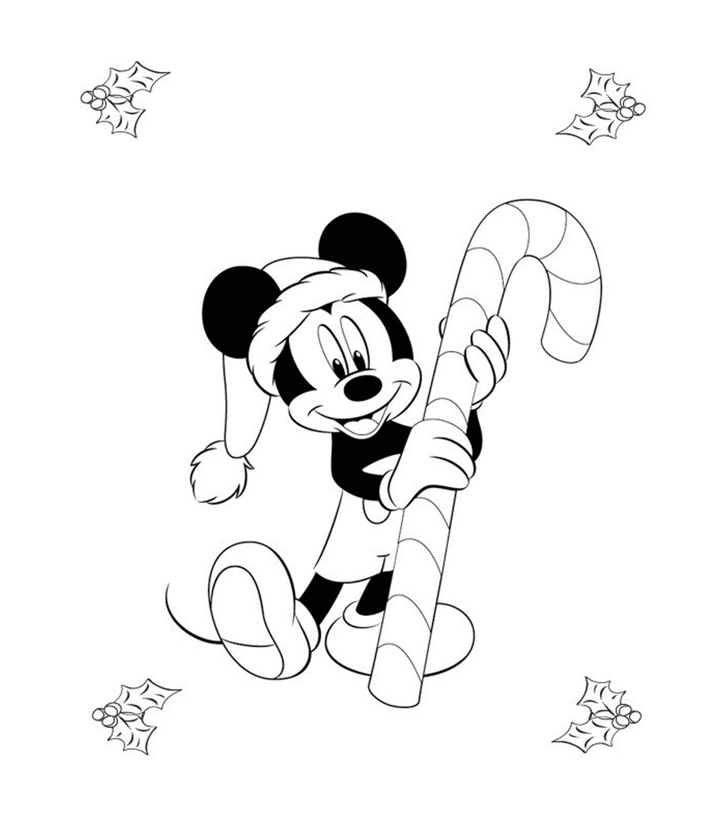   Mickey avec une canne en bonbon 