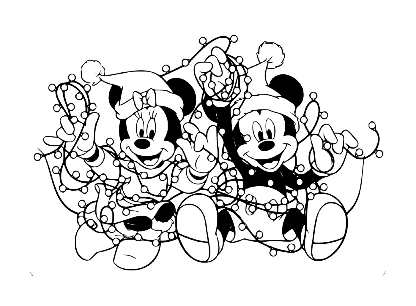   Mickey et Minnie emmêlés dans les lumières 