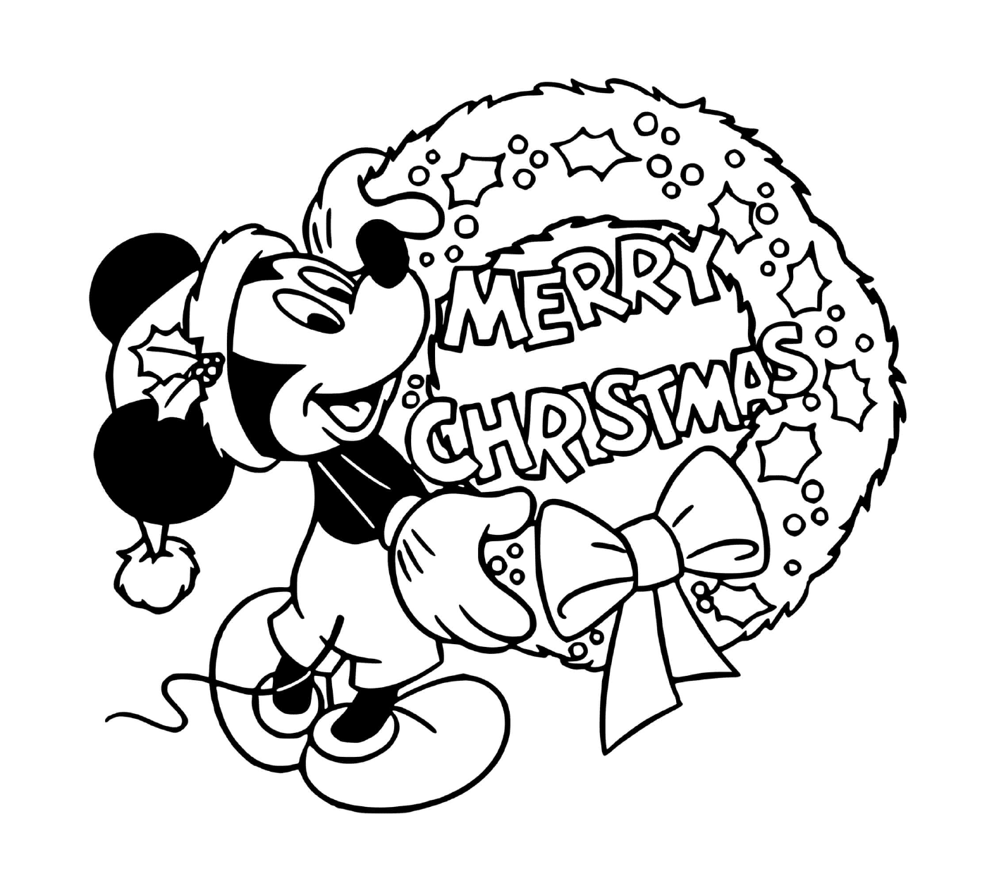   Mickey dans une couronne Joyeux Noël 