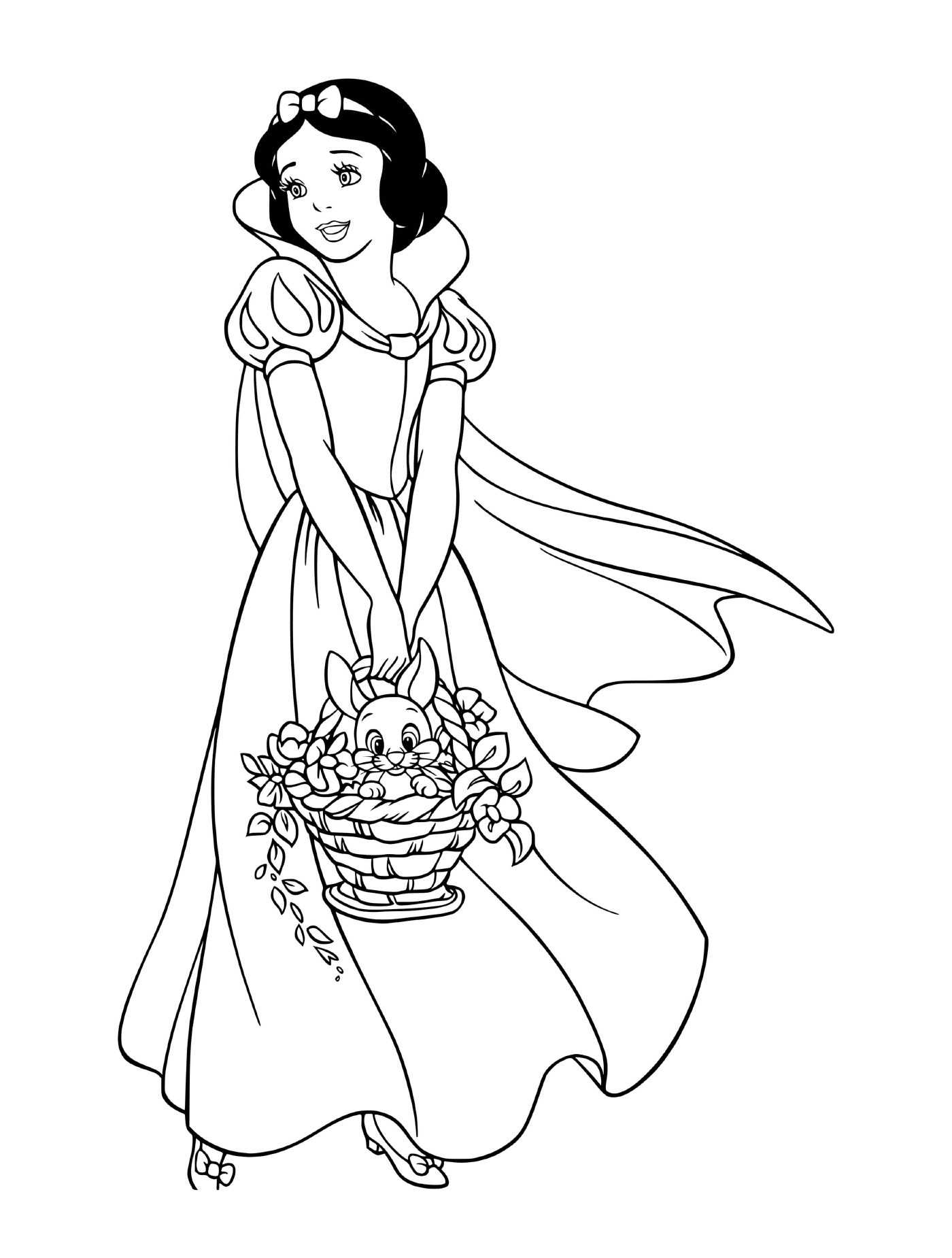   Princesse tenant un panier de fleurs dans Blanche-Neige 