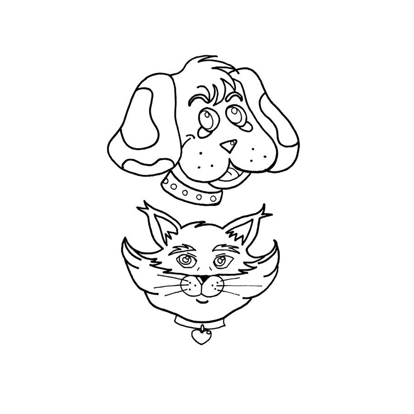   Un chien et un chat dessinés ensemble 