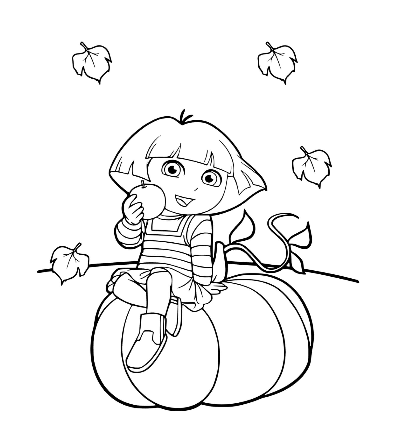   Dora s'assoit sur une citrouille pour Halloween 